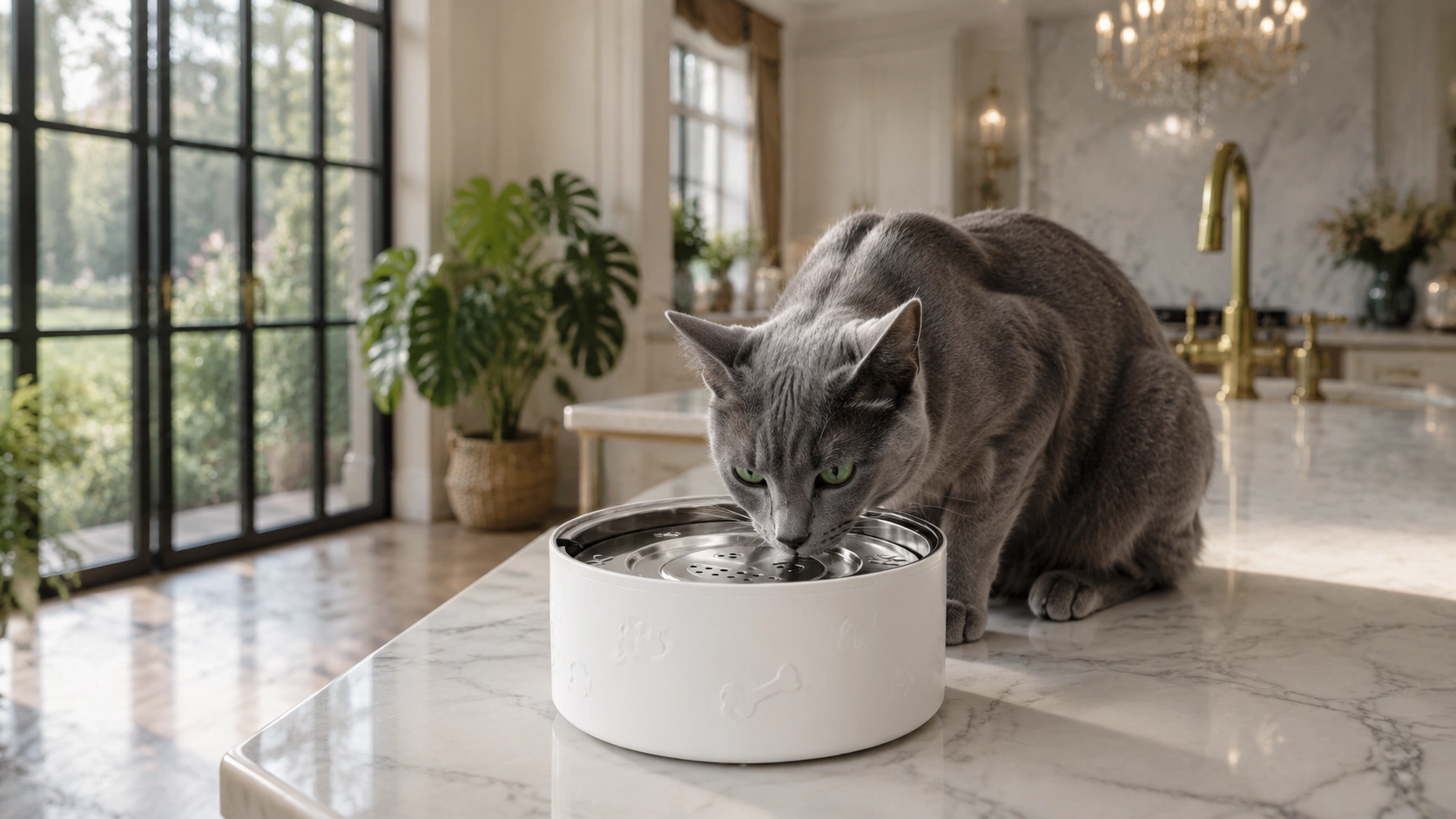 GuardLynx Floating Stainless Steel Anti-Wet Mouth Pet Bowl · Pearl White · GuardLynx