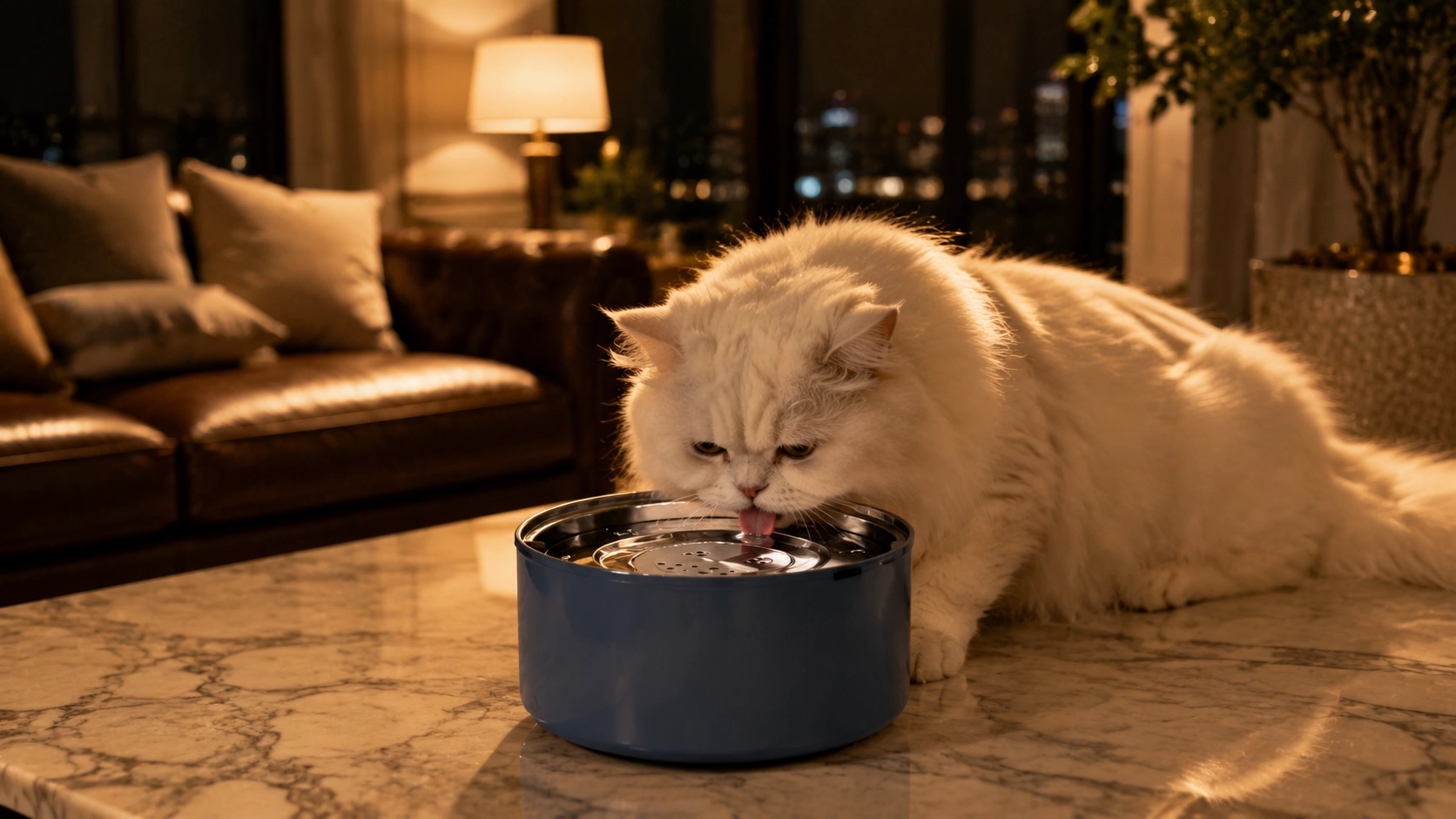 GuardLynx Floating Stainless Steel Anti-Wet Mouth Pet Bowl · Persian Cat in Night Serenity · GuardLynx