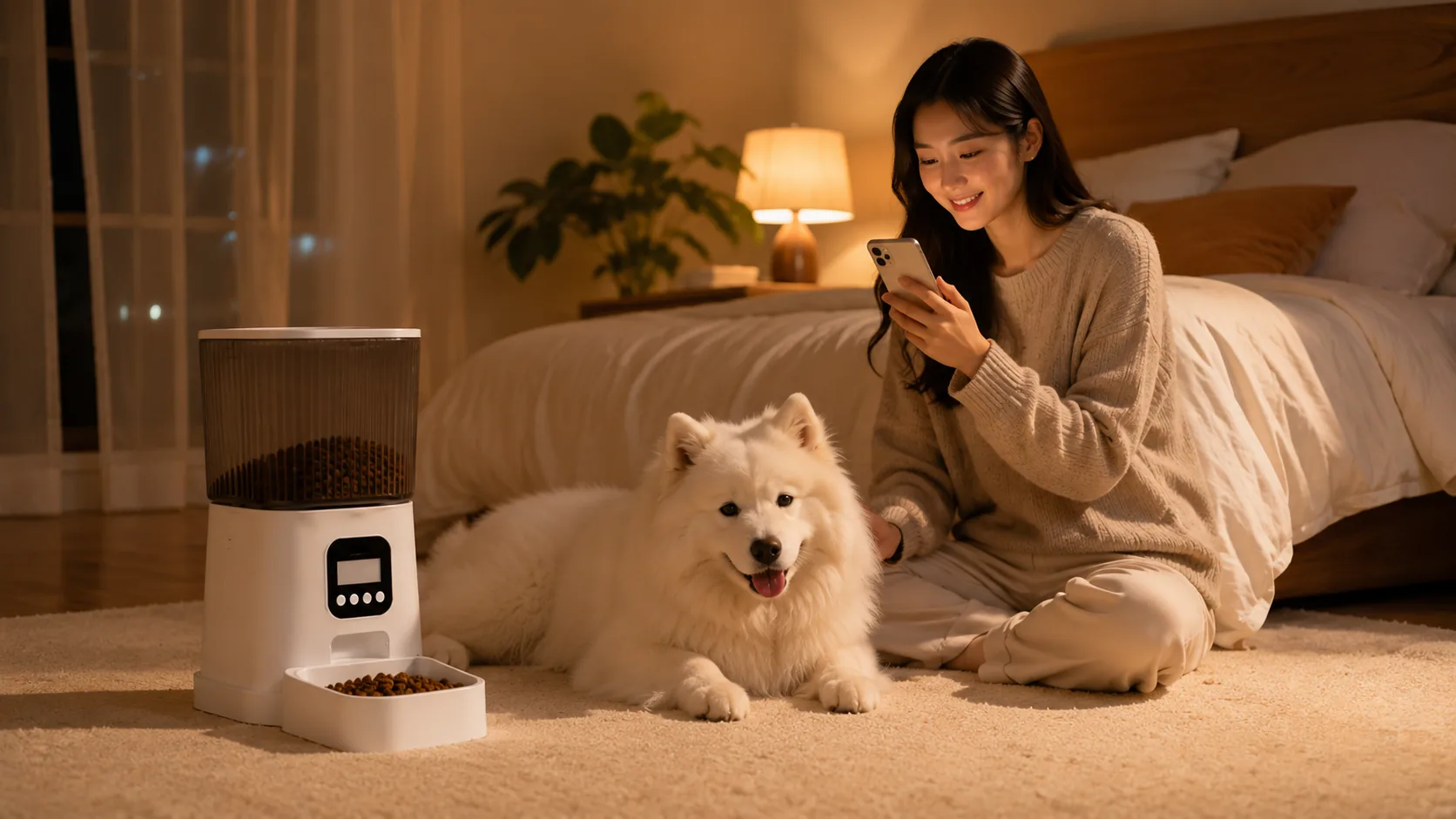 GuardHound Smart Pet Feeder Pro · Cozy Evening Feeding · GuardHound DOG