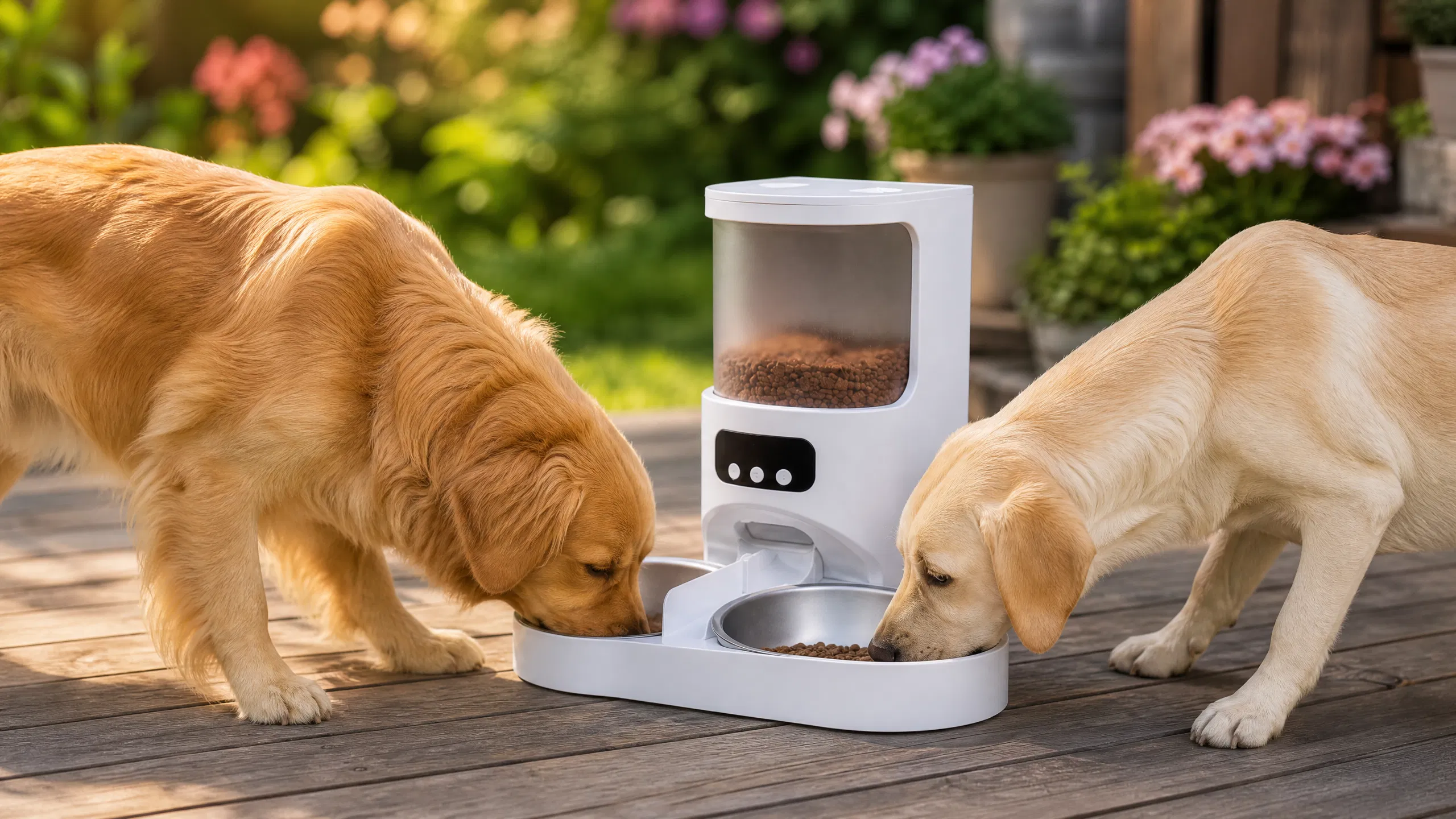 Dual-Bowl Smart Automatic Pet Feeder · Stainless Steel Bowls · GuardHound DOG