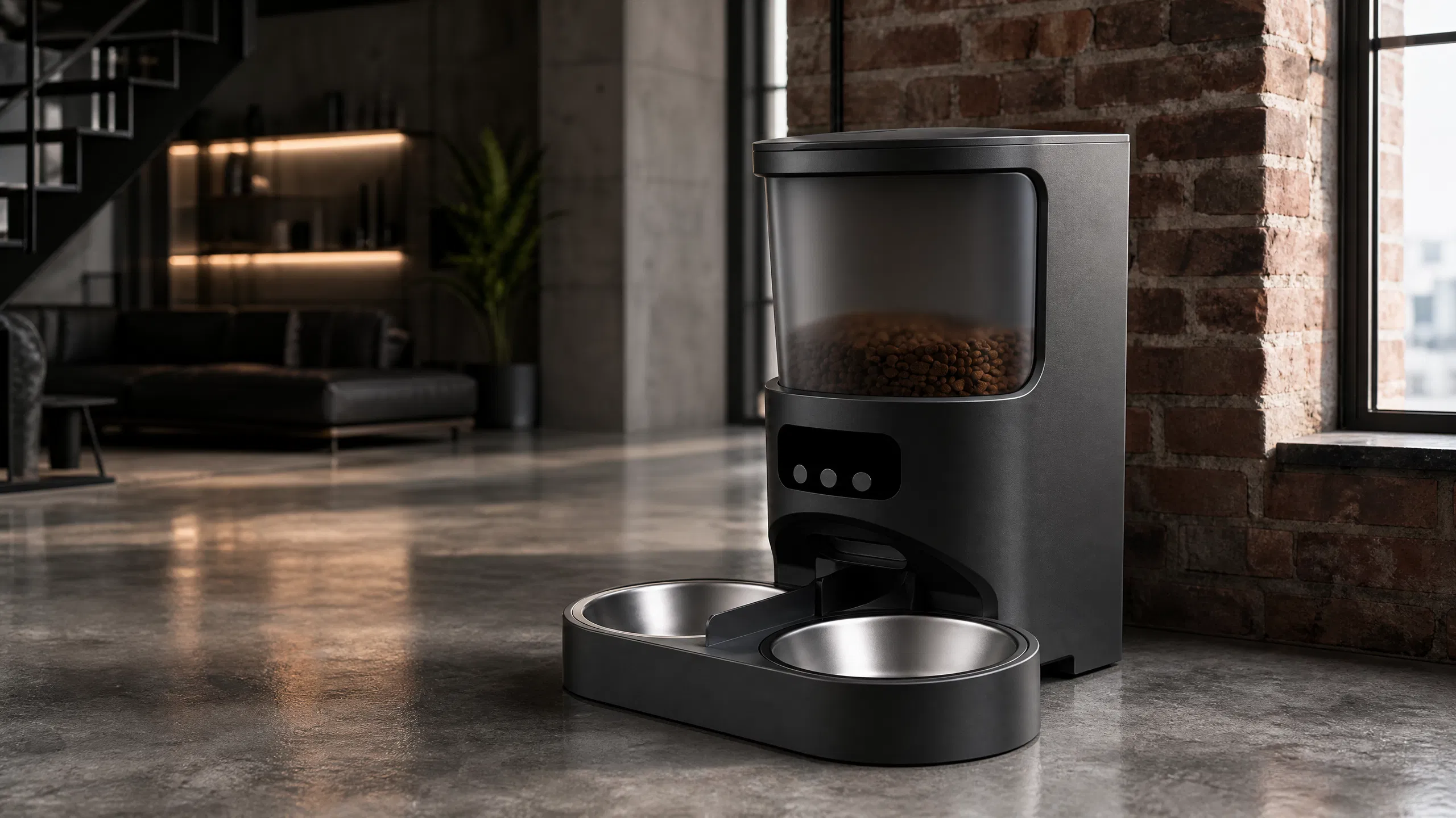 Dual-Bowl Smart Automatic Pet Feeder · Graphite Black · GuardHound DOG