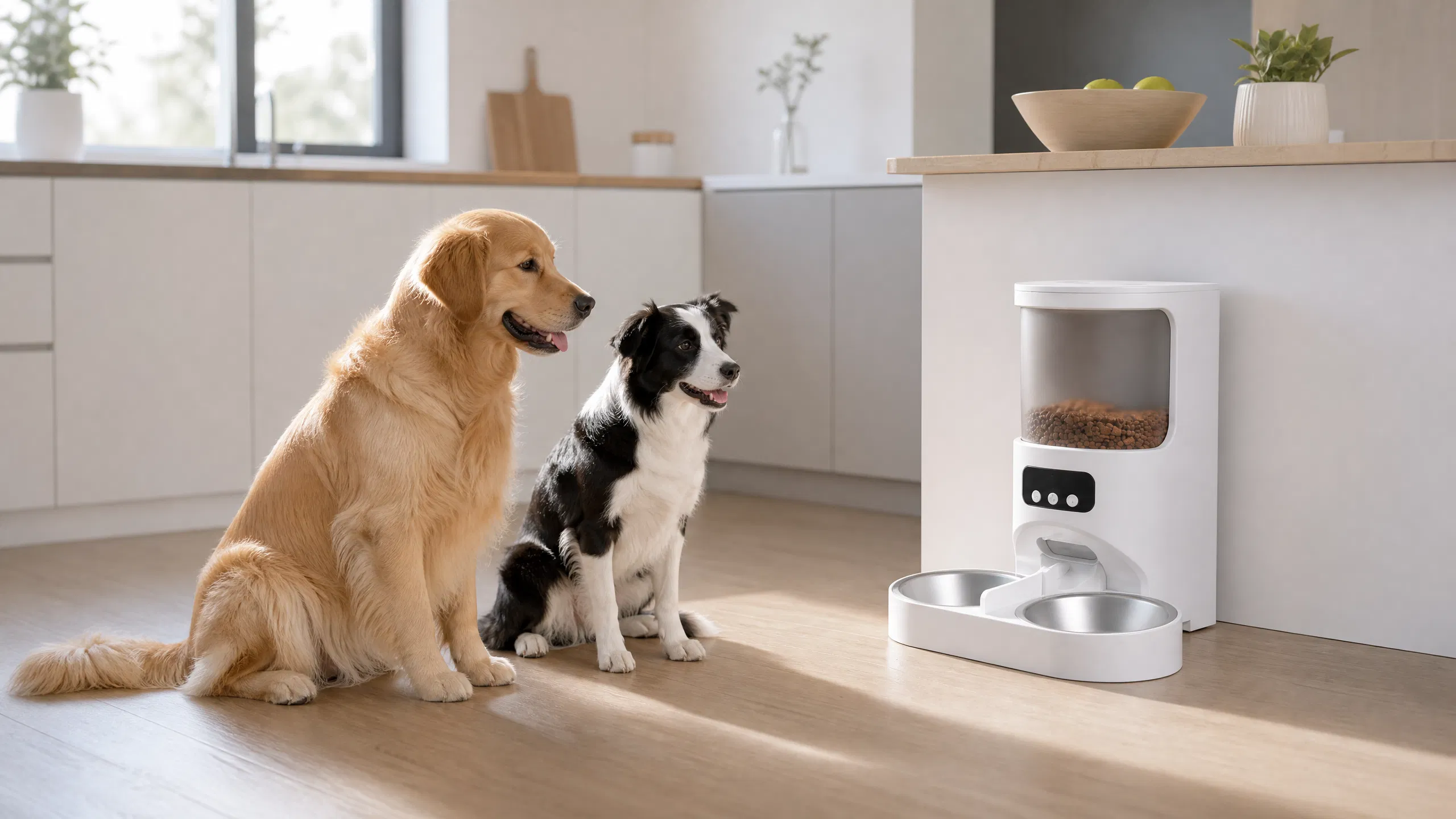 Dual-Bowl Smart Automatic Pet Feeder · Afternoon Living Room Feeding · GuardHound DOG