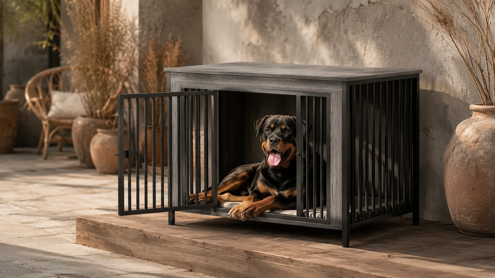 Modern Wood Double Door Pet Crate · GuardHound DOG