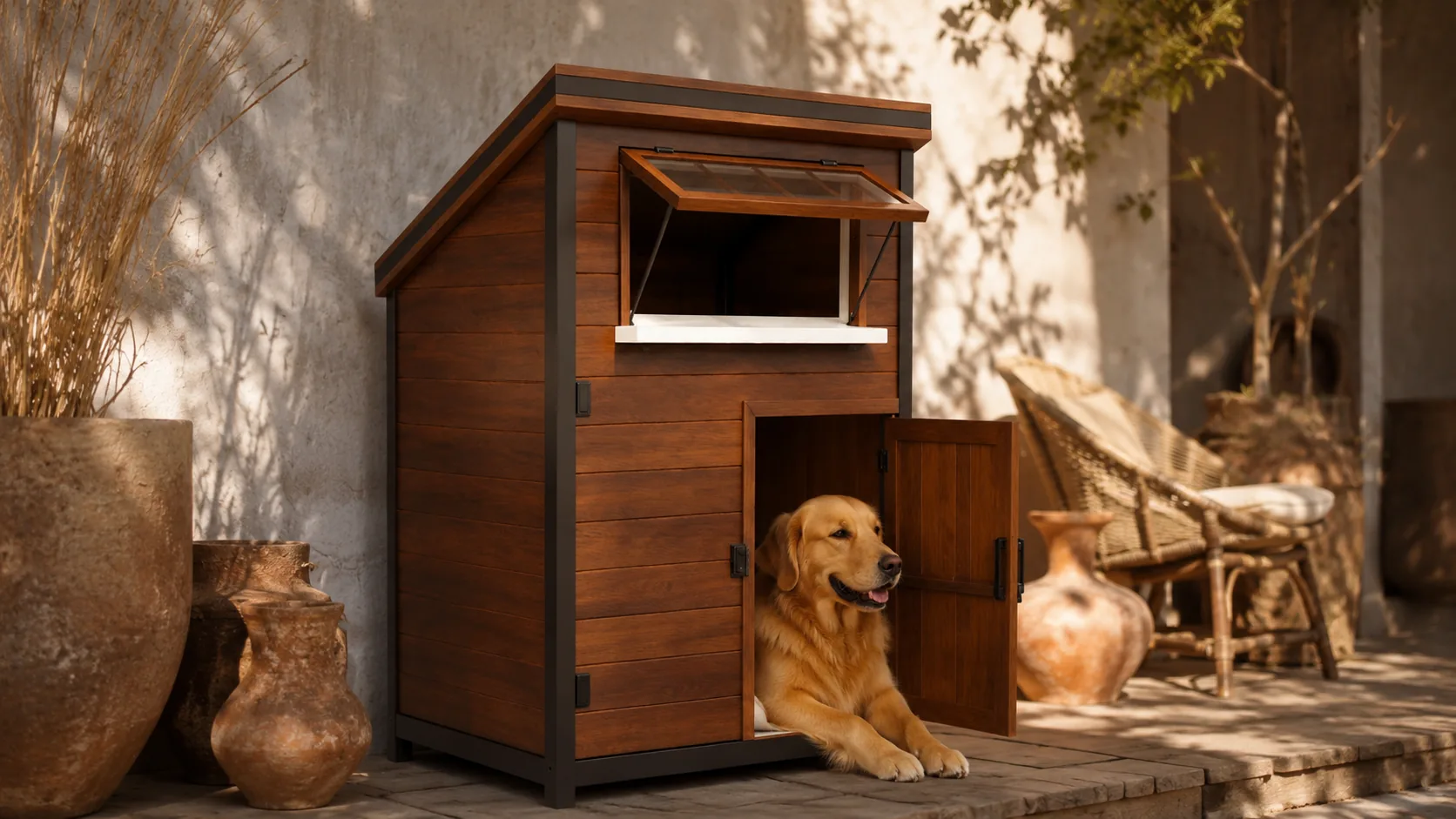 Solid Wood Double Door Dog Crate · GuardHound DOG
