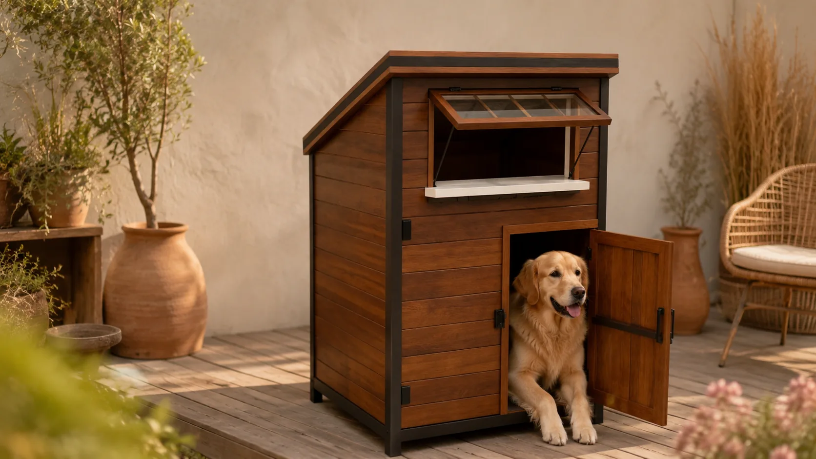 Solid Wood Double Door Dog Crate · Solid Wood Craftsmanship · GuardHound DOG