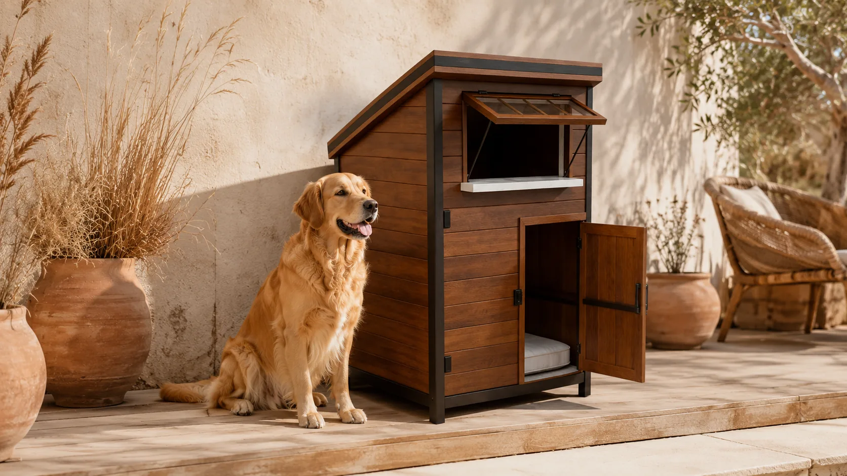 Solid Wood Double Door Dog Crate · Sloping Roof Elegance · GuardHound DOG