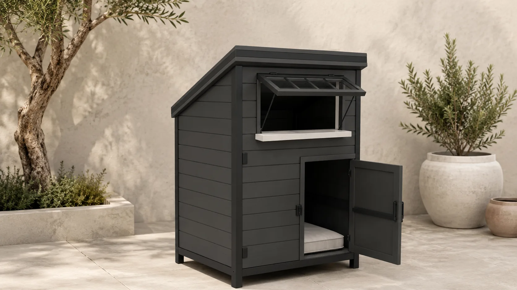 Solid Wood Double Door Dog Crate · Antique Charcoal · GuardHound DOG