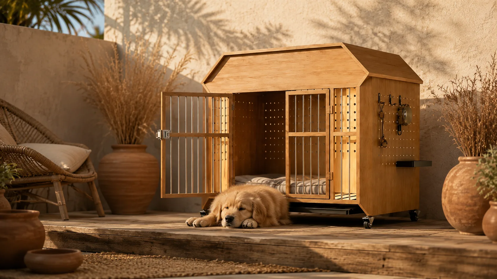 Solid Wood Cabin Pet Crate with Wheels · Cabin Design · GuardHound DOG