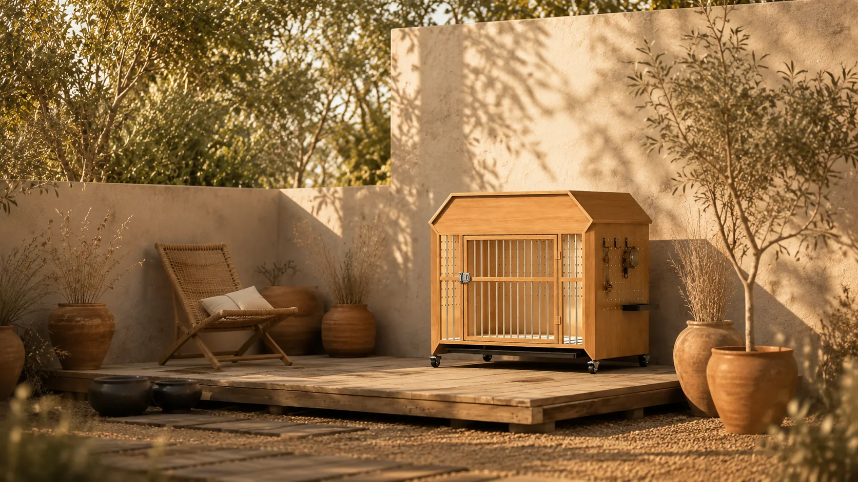 Solid Wood Cabin Pet Crate with Wheels · Detail image 1 · GuardHound DOG