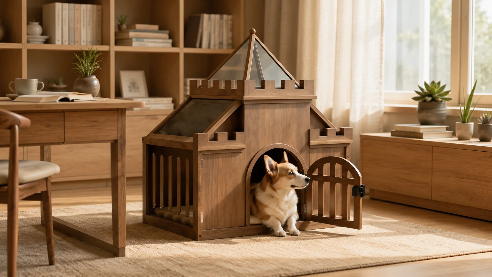 Castle Design Solid Wood Pet House · Castle-Inspired Silhouette · GuardHound DOG
