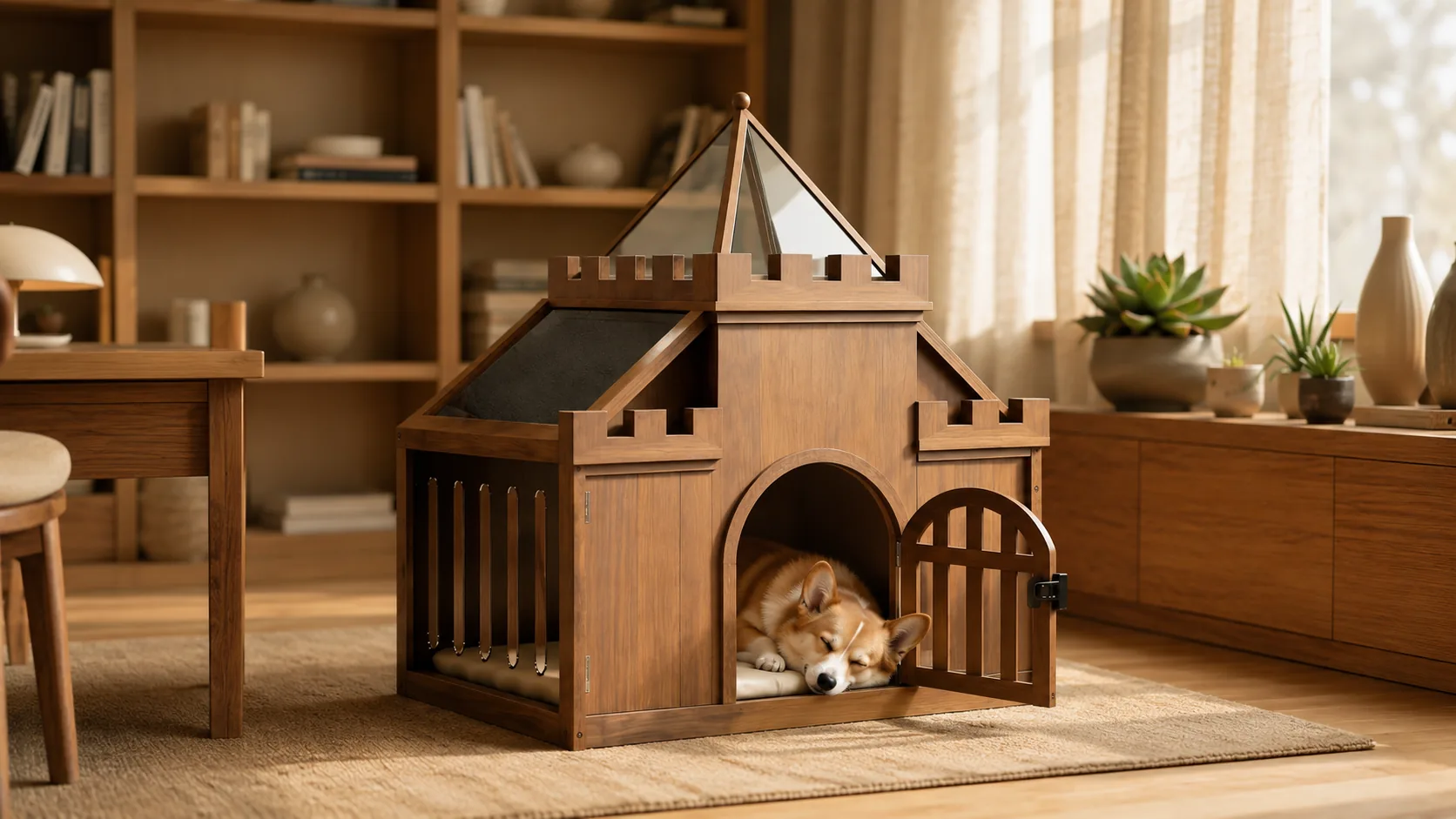 Castle Design Solid Wood Pet House · Skylight Natural Illumination · GuardHound DOG