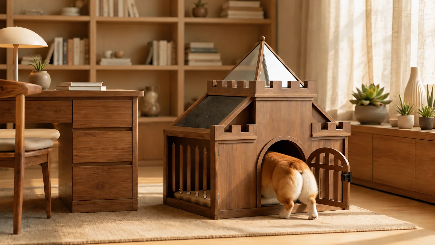 Castle Design Solid Wood Pet House · Dual-Zone Design · GuardHound DOG