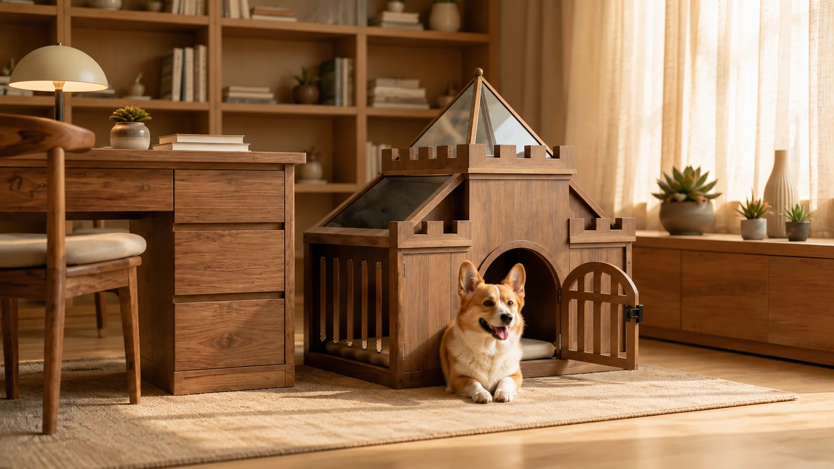 Castle Design Solid Wood Pet House · Removable Cushion · GuardHound DOG