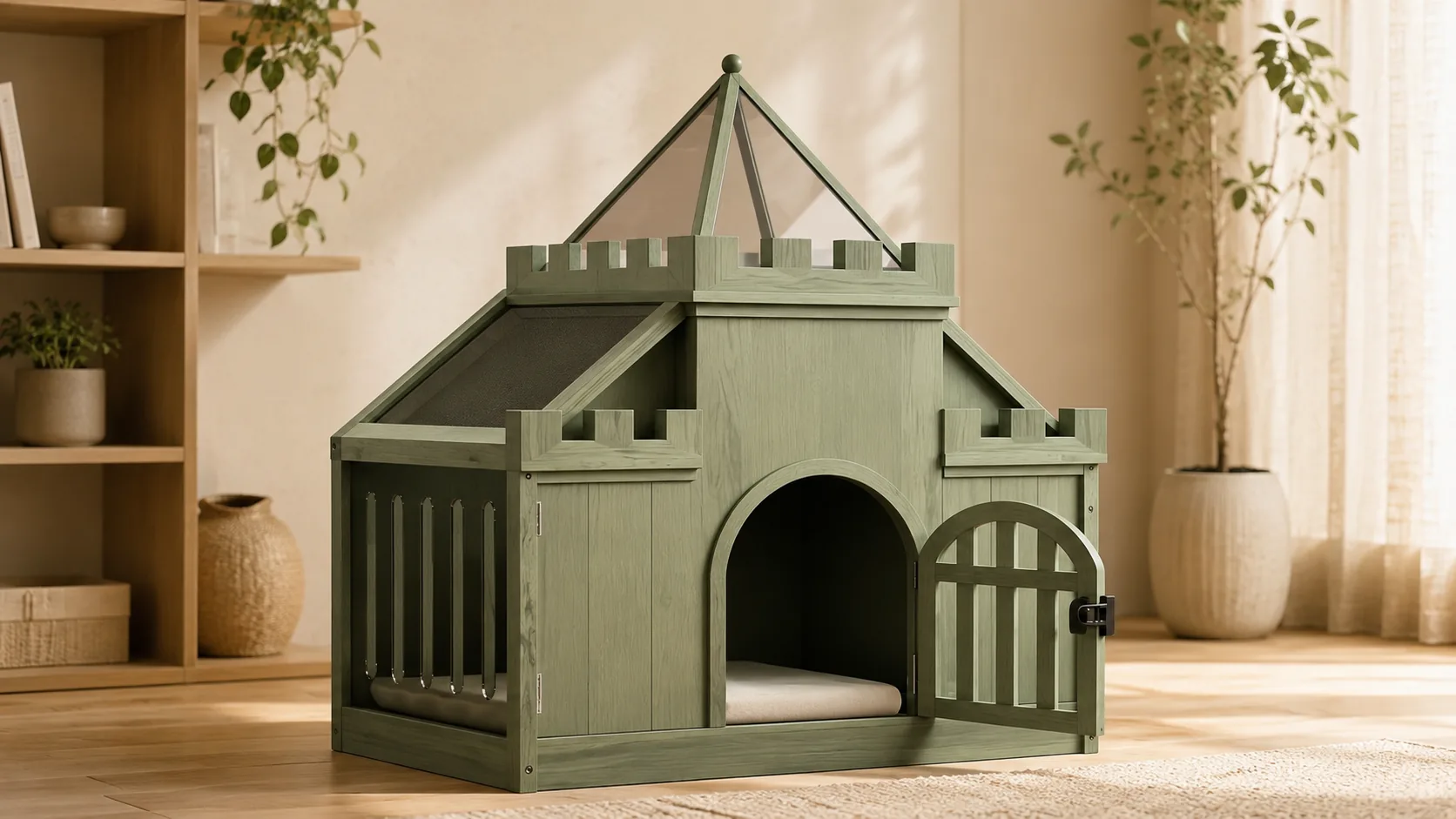 Castle Design Solid Wood Pet House · Castle Moss Green · GuardHound DOG