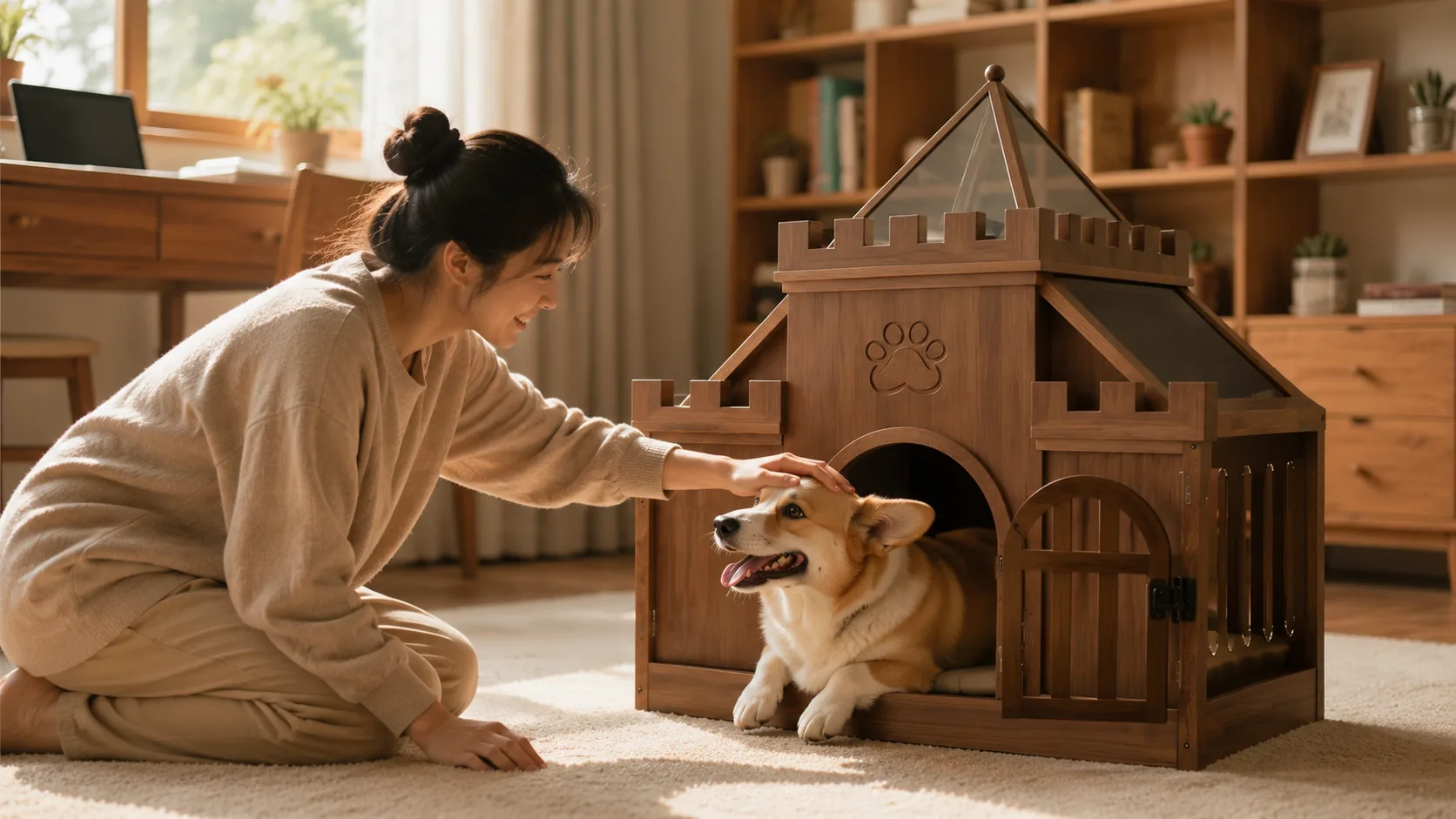 Castle Design Solid Wood Pet House · Morning Light in Living Room · GuardHound DOG