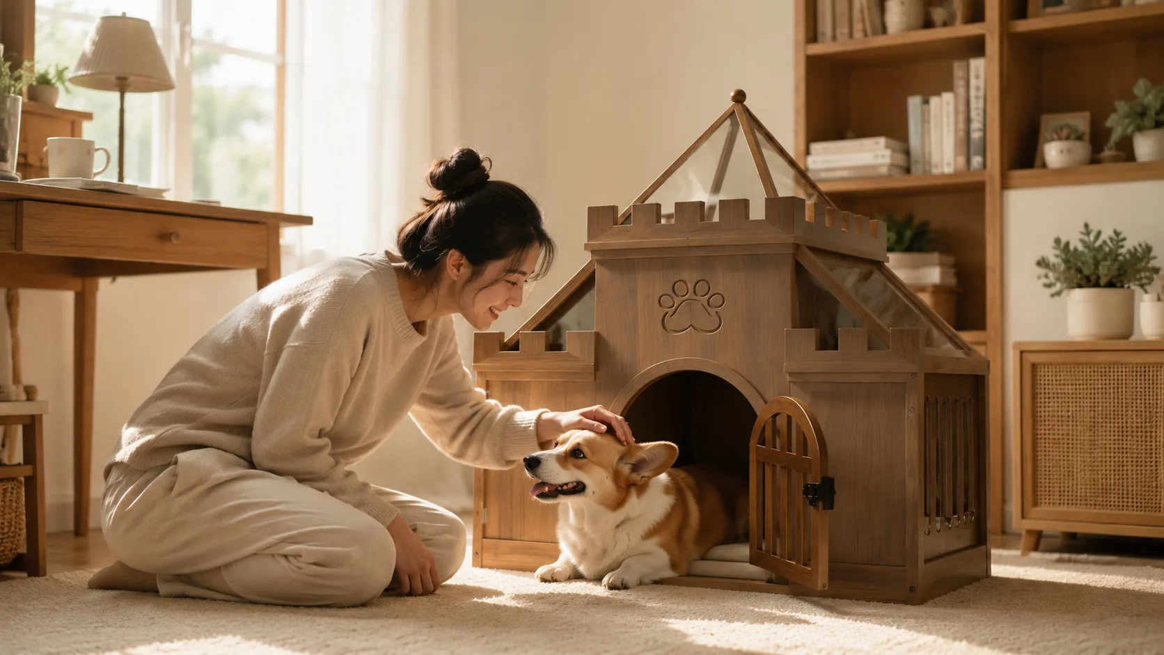 Castle Design Solid Wood Pet House · Afternoon Sunbeam · GuardHound DOG
