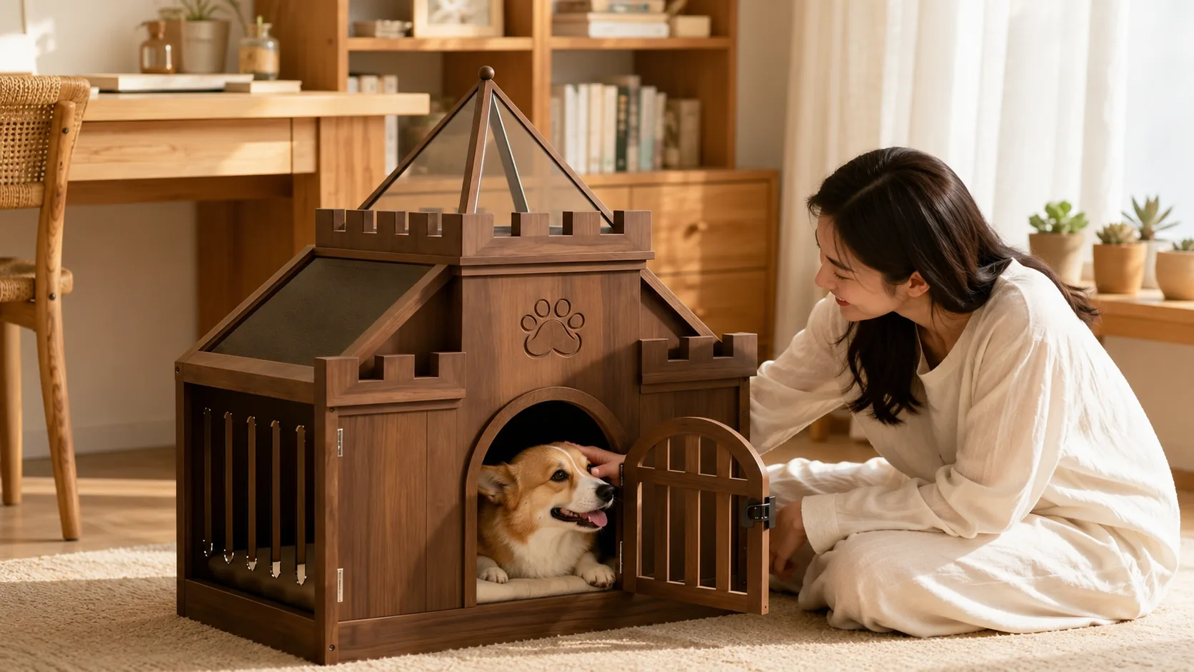 Castle Design Solid Wood Pet House · Nighttime Rest · GuardHound DOG