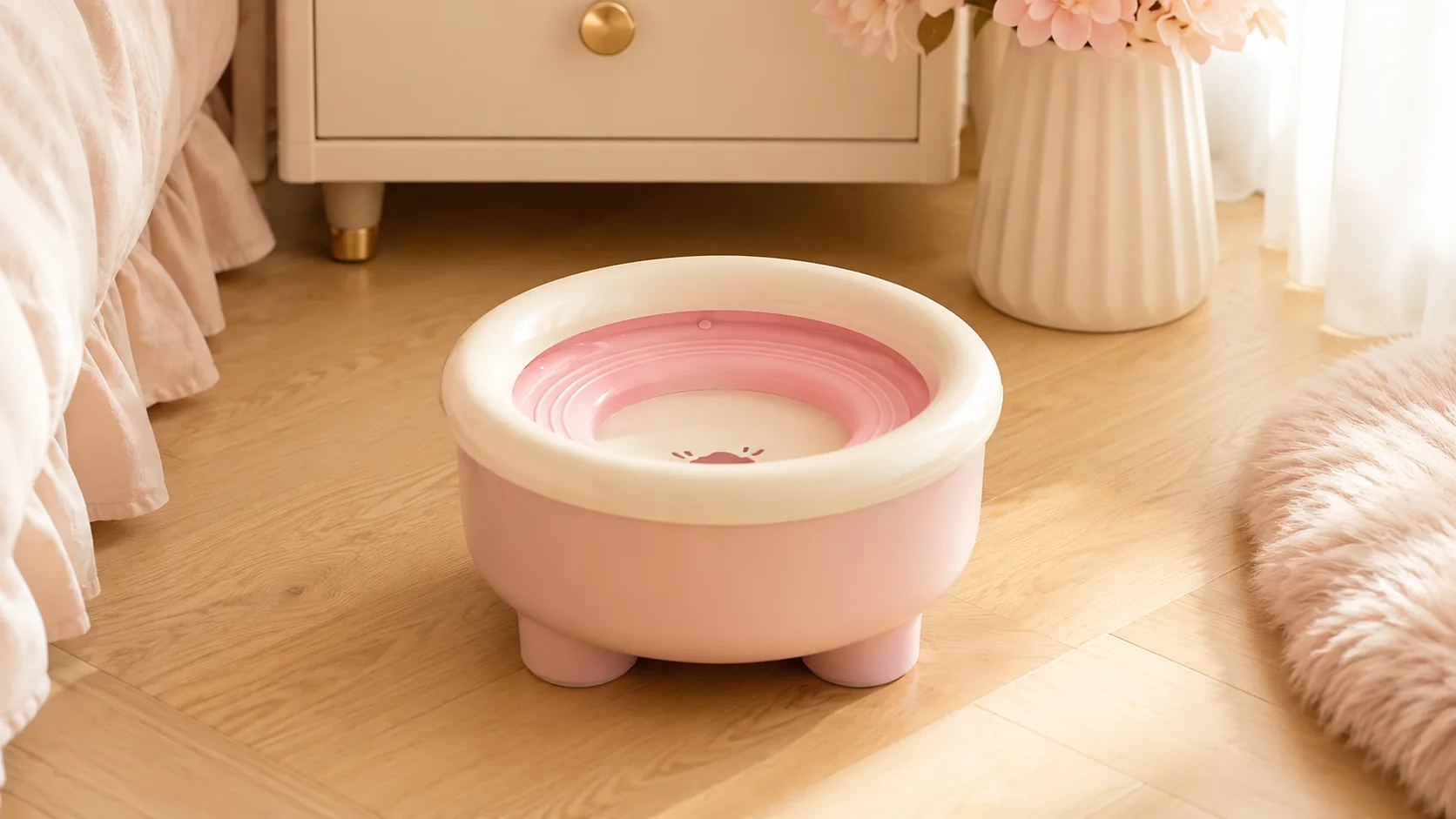 Suspended Pet Water Bowl with Stable Tripod Base · Peach Blossom Pink · GuardHound DOG