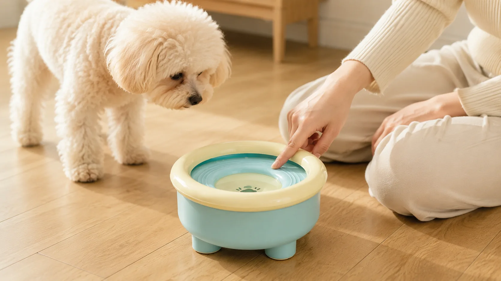Suspended Pet Water Bowl with Stable Tripod Base · Morning Kitchen Glow · GuardHound DOG
