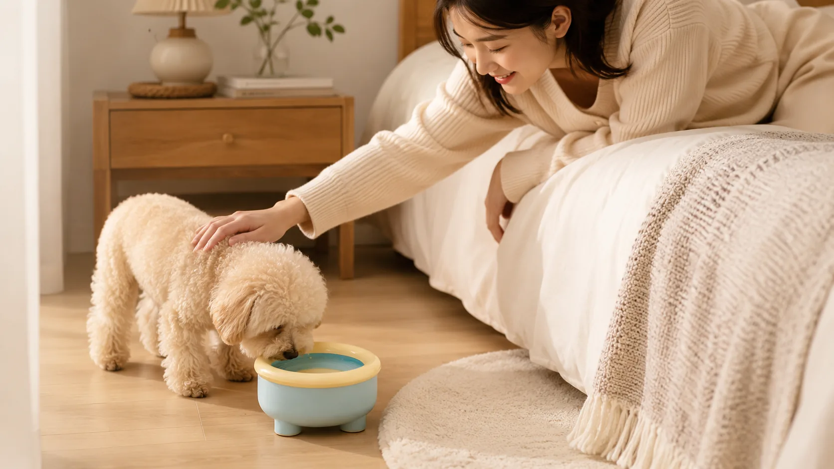 Suspended Pet Water Bowl with Stable Tripod Base · Evening Bedroom Comfort · GuardHound DOG