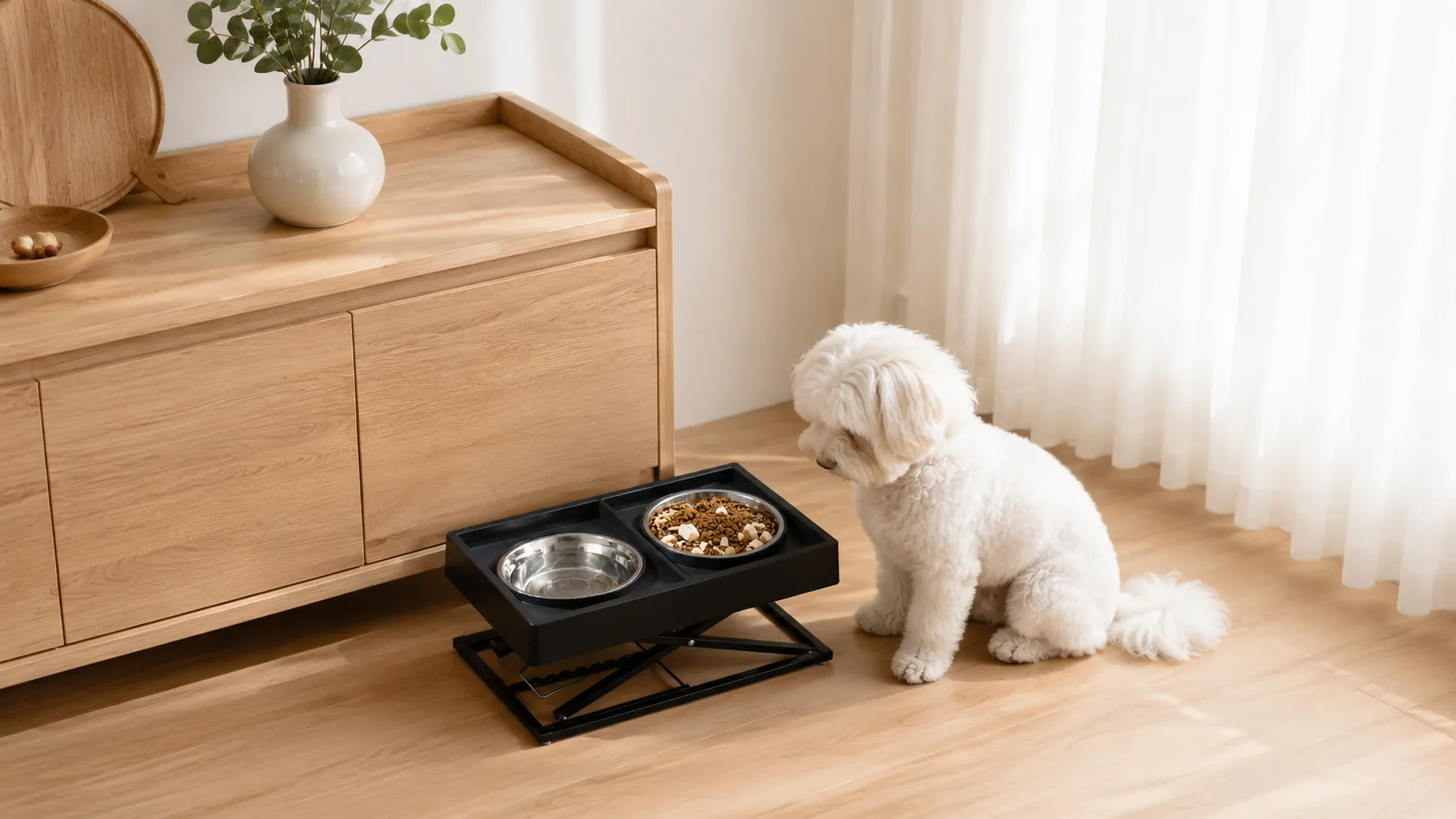 Adjustable Double Bowl Dog Feeder · Stainless Steel Bowls · GuardHound DOG