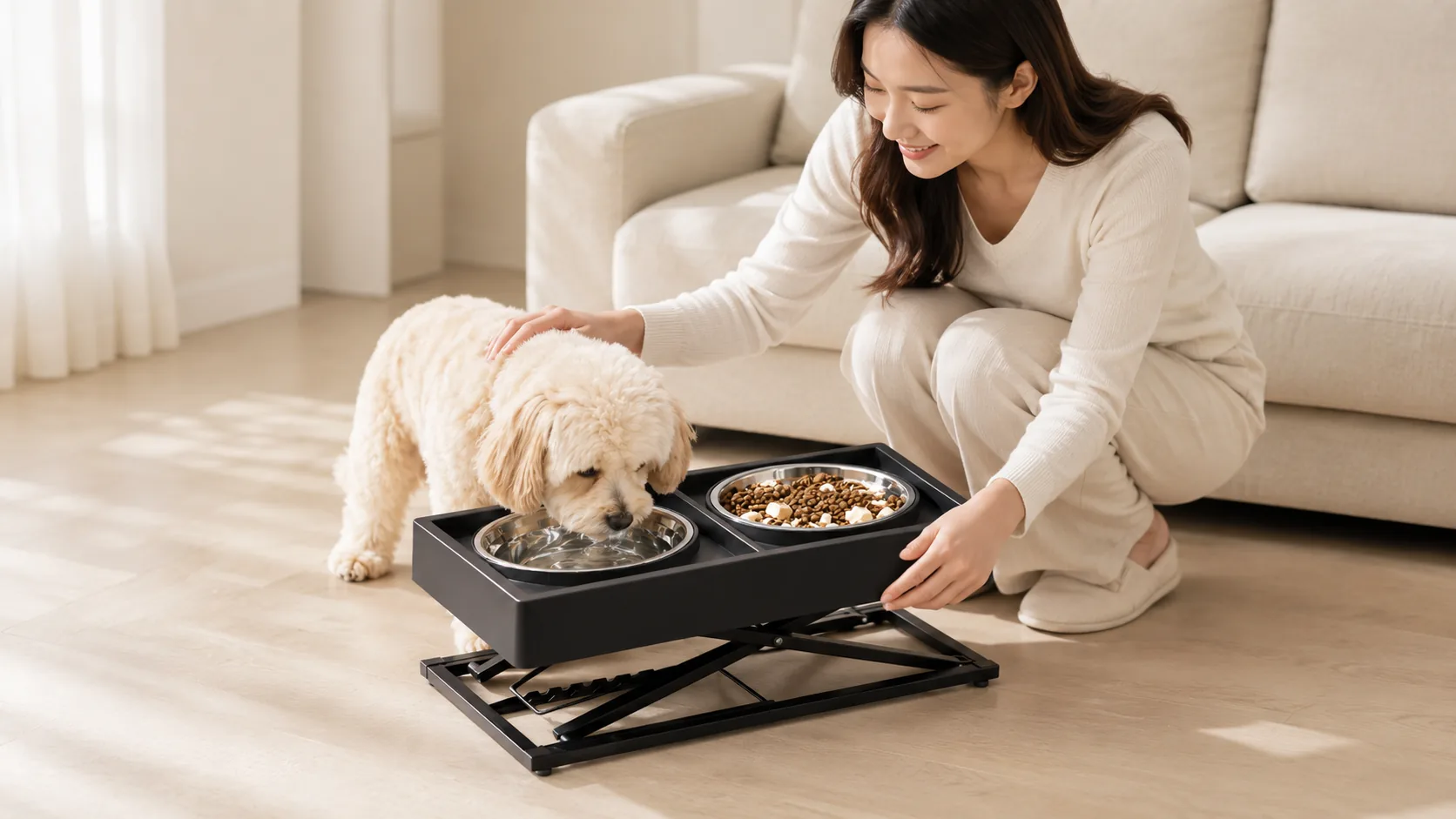 Adjustable Double Bowl Dog Feeder · Open Kitchen Breakfast · GuardHound DOG