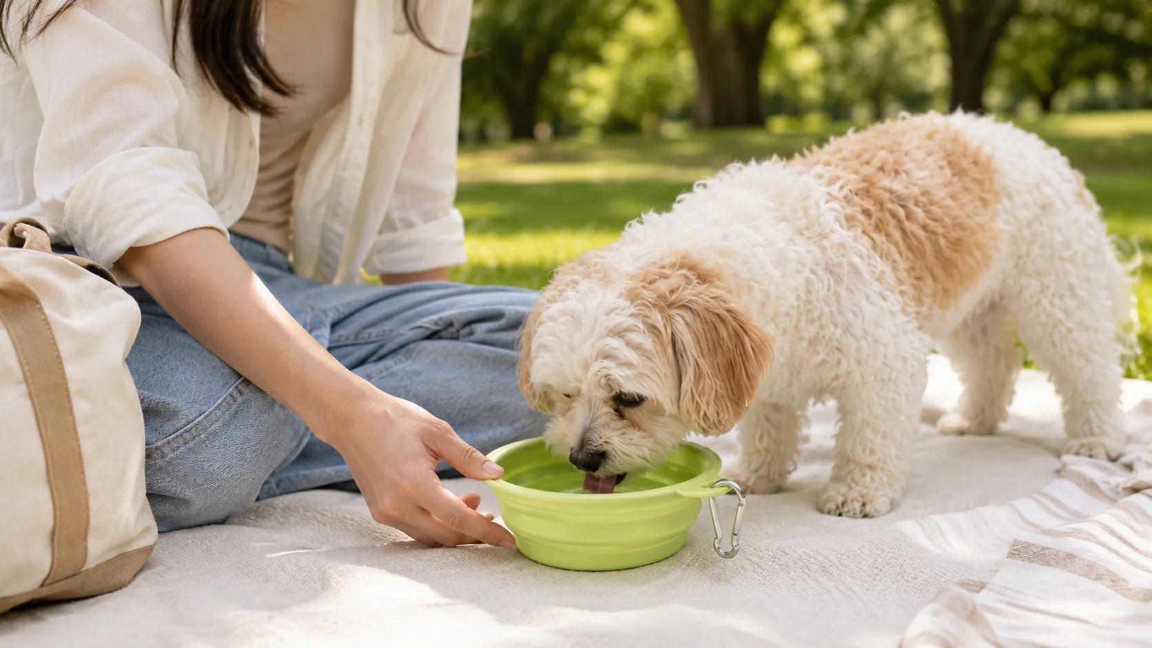 Collapsible Silicone Pet Water Bowl · Afternoon Patio Rest · GuardHound DOG