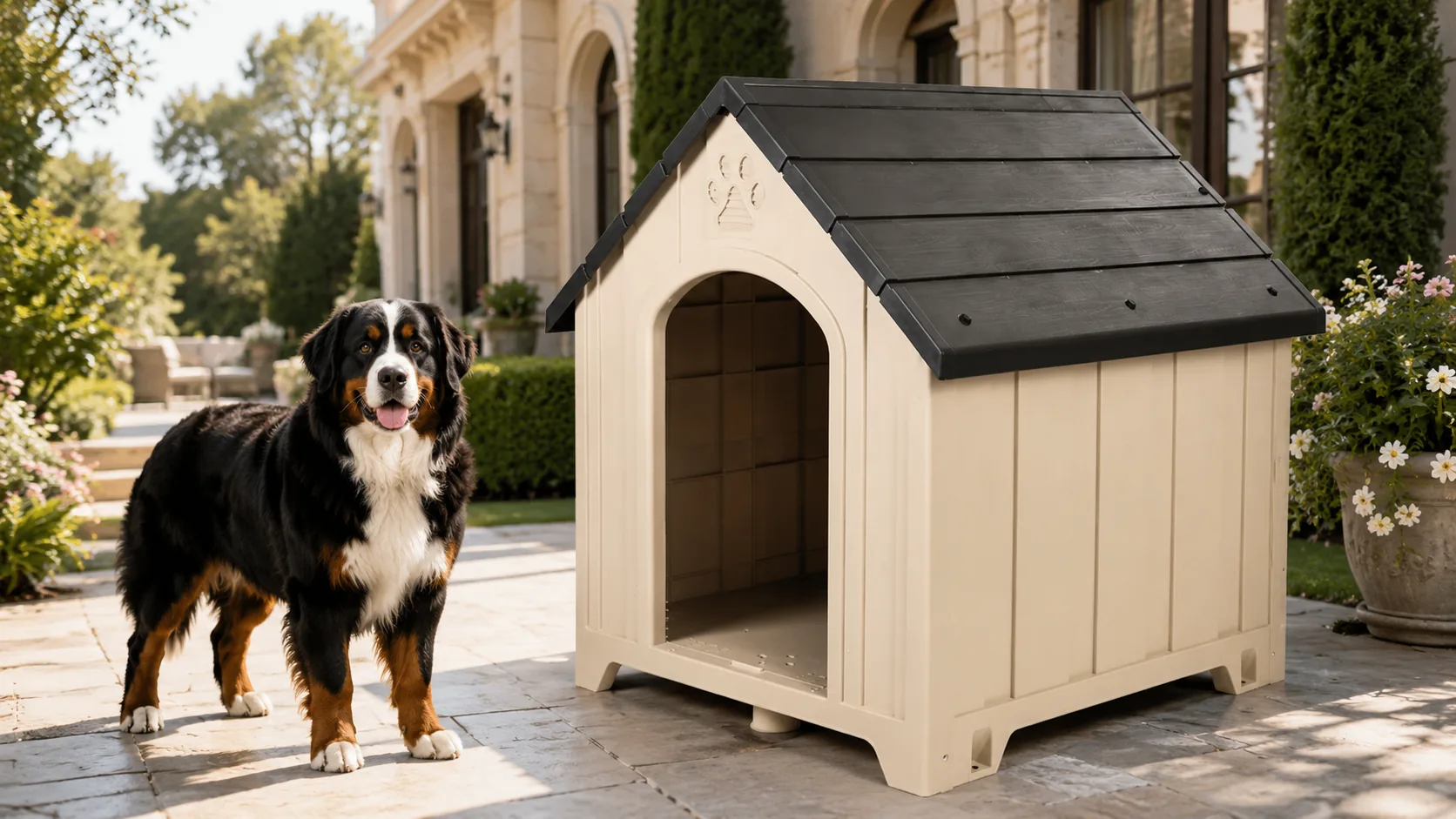 Wood-Grain Plastic Dog House · GuardHound DOG