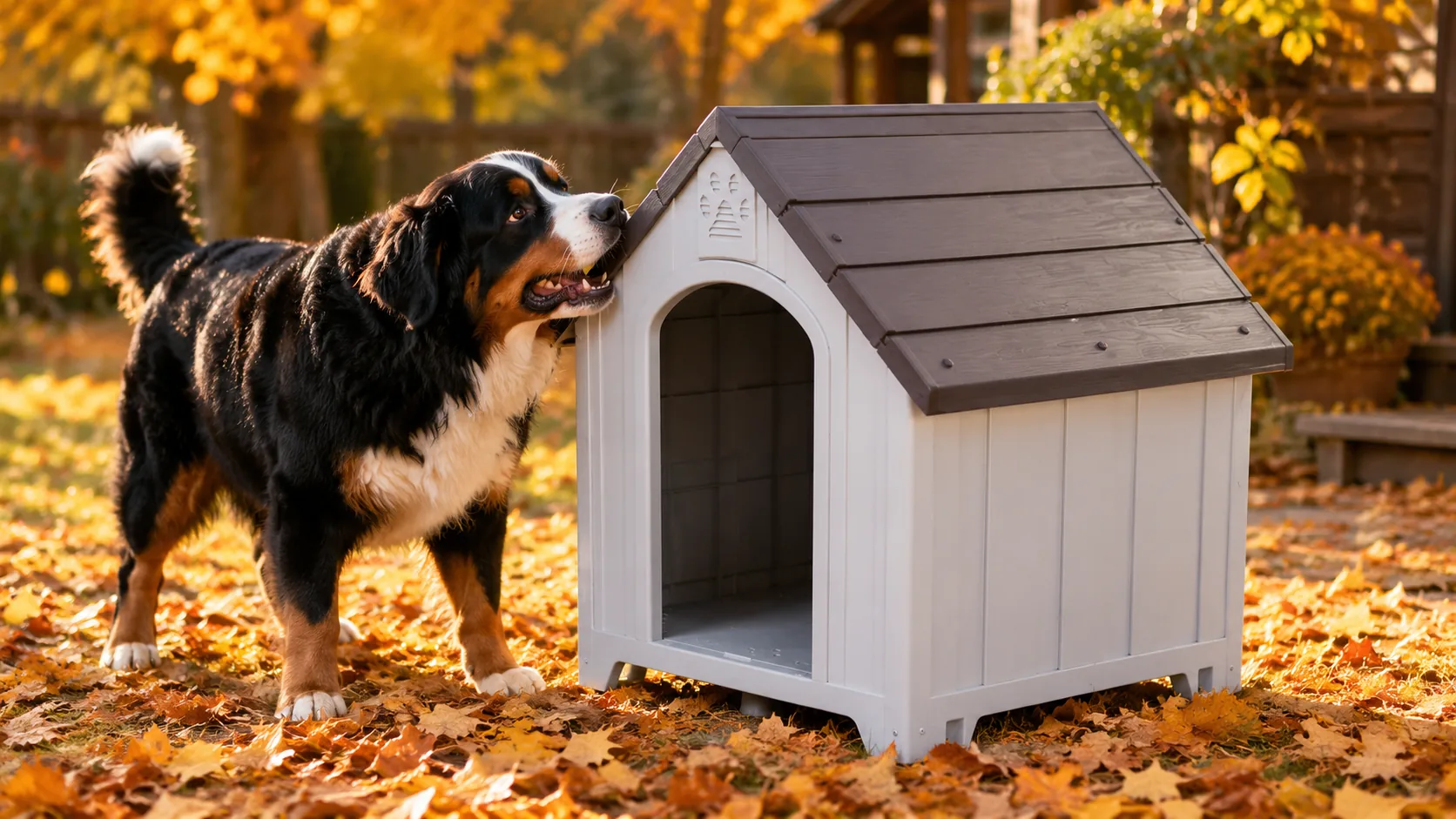 Wood-Grain Plastic Dog House · Wood-Grain Appearance · GuardHound DOG