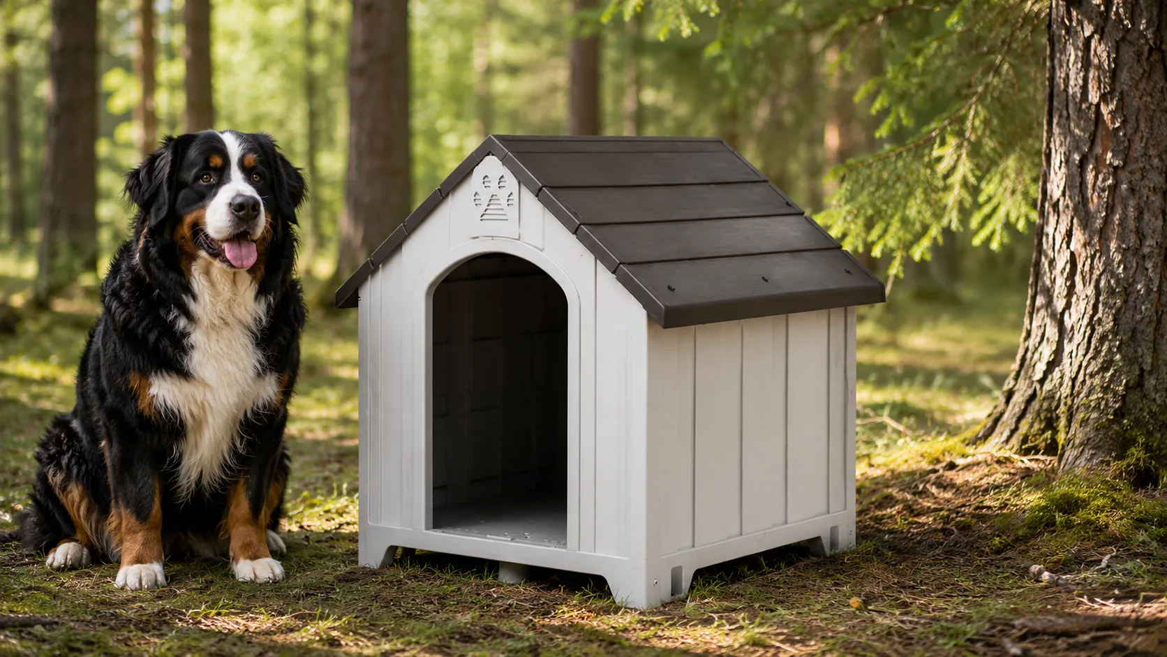 Wood-Grain Plastic Dog House · Elevated Base Design · GuardHound DOG
