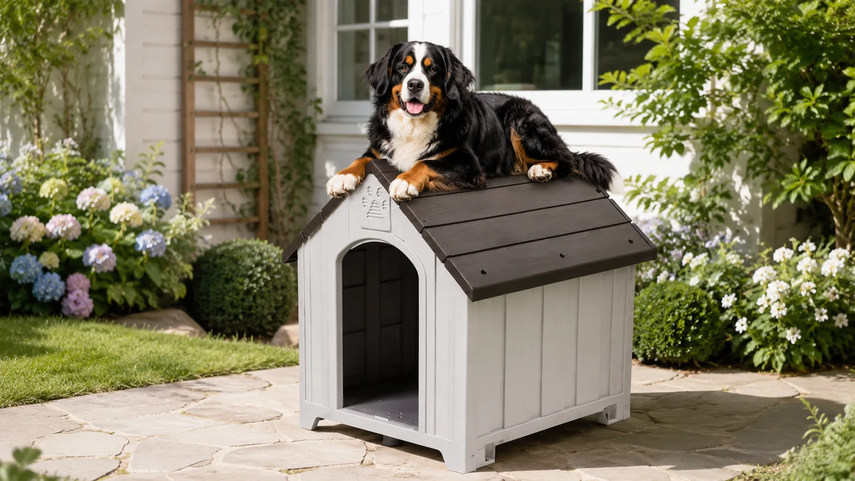 Wood-Grain Plastic Dog House · UV-Resistant Material · GuardHound DOG