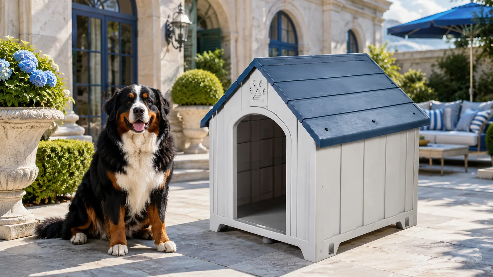 Wood-Grain Plastic Dog House · Mist Blue Wood Grain · GuardHound DOG