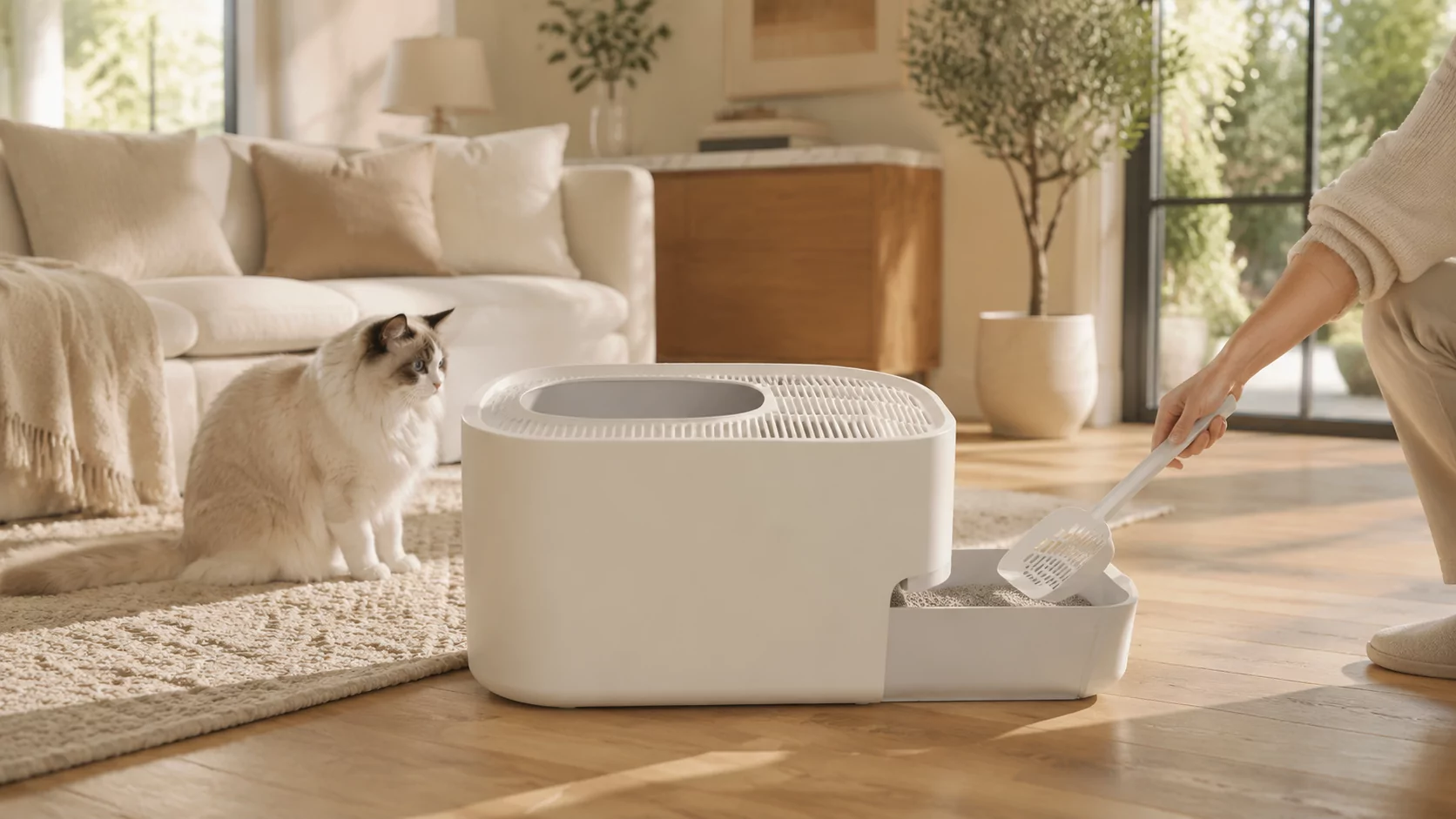 Drawer Enclosed Cat Litter Box · White · GuardLynx