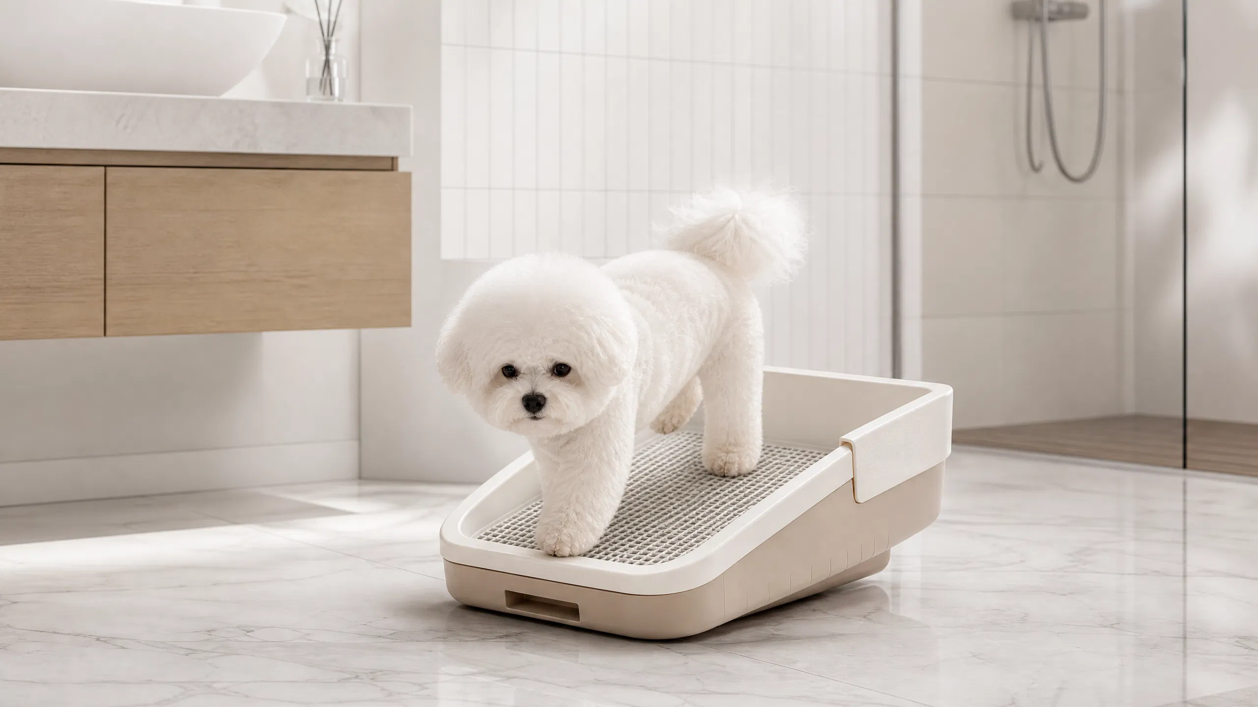 Drawer-Style Dog Toilet with Grid Tray · Conical Bumps Guide · GuardHound DOG