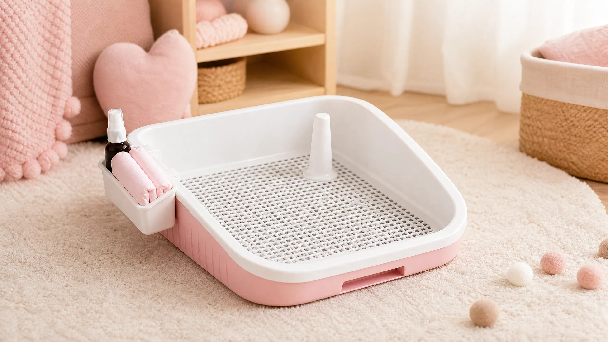Drawer-Style Dog Toilet with Grid Tray · Morning Mist Pink · GuardHound DOG