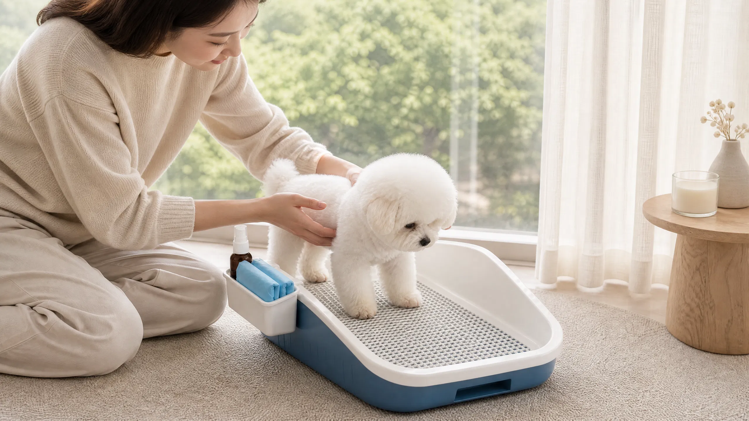 Drawer-Style Dog Toilet with Grid Tray · Morning Living Room · GuardHound DOG