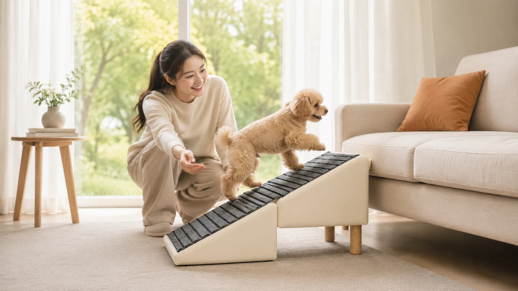 Foldable Pet Ramp for Dogs · Morning Light in Living Room · GuardHound DOG
