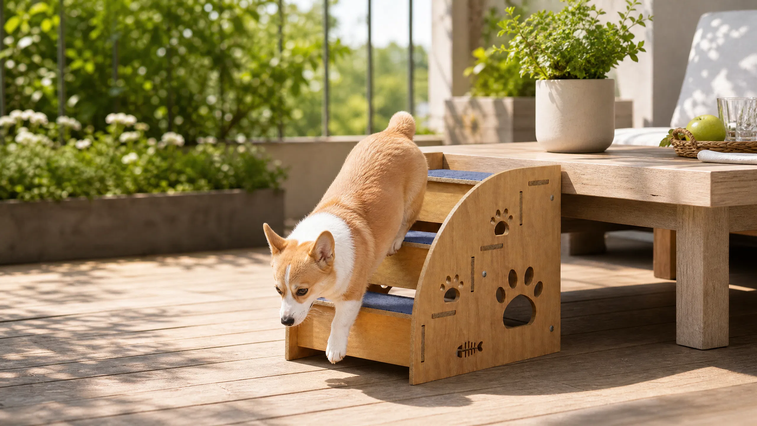 GuardHound Premium Pet Stairs Solid Wood Ramp · Anti-Slip Fabric Treads · GuardHound DOG