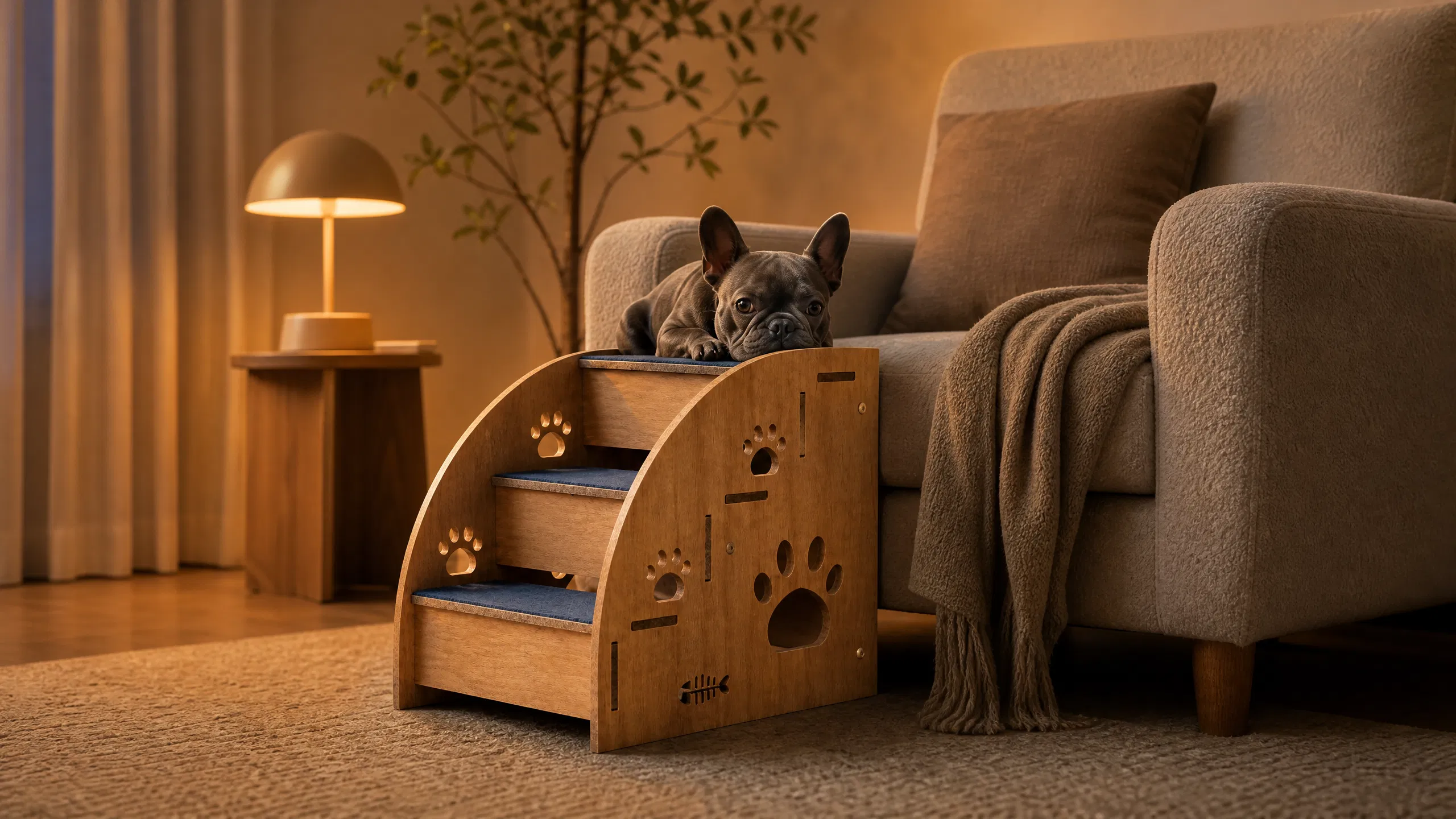 GuardHound Premium Pet Stairs Solid Wood Ramp · Rounded Side Panels · GuardHound DOG