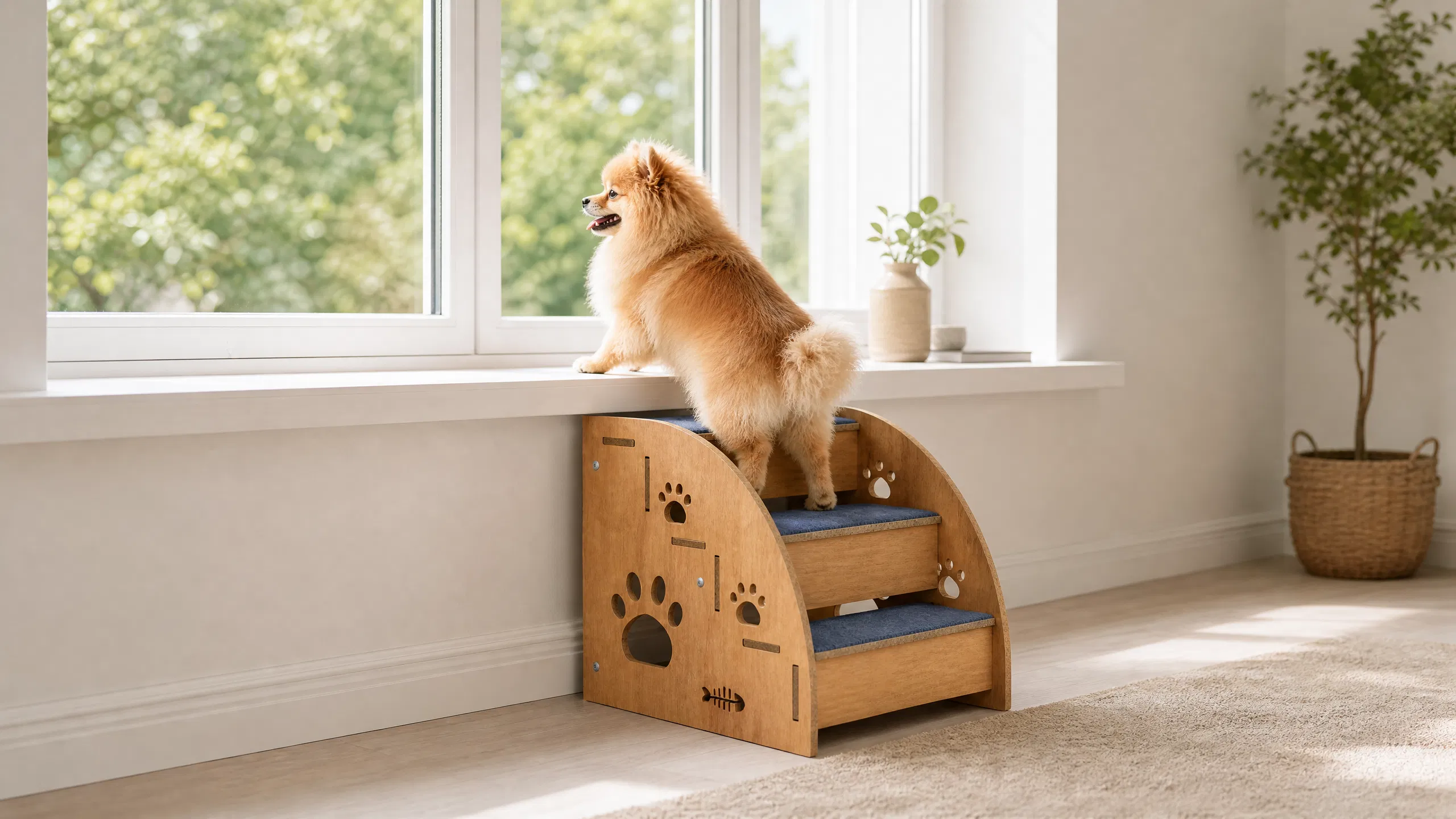 GuardHound Premium Pet Stairs Solid Wood Ramp · Paw-Print Cutouts · GuardHound DOG