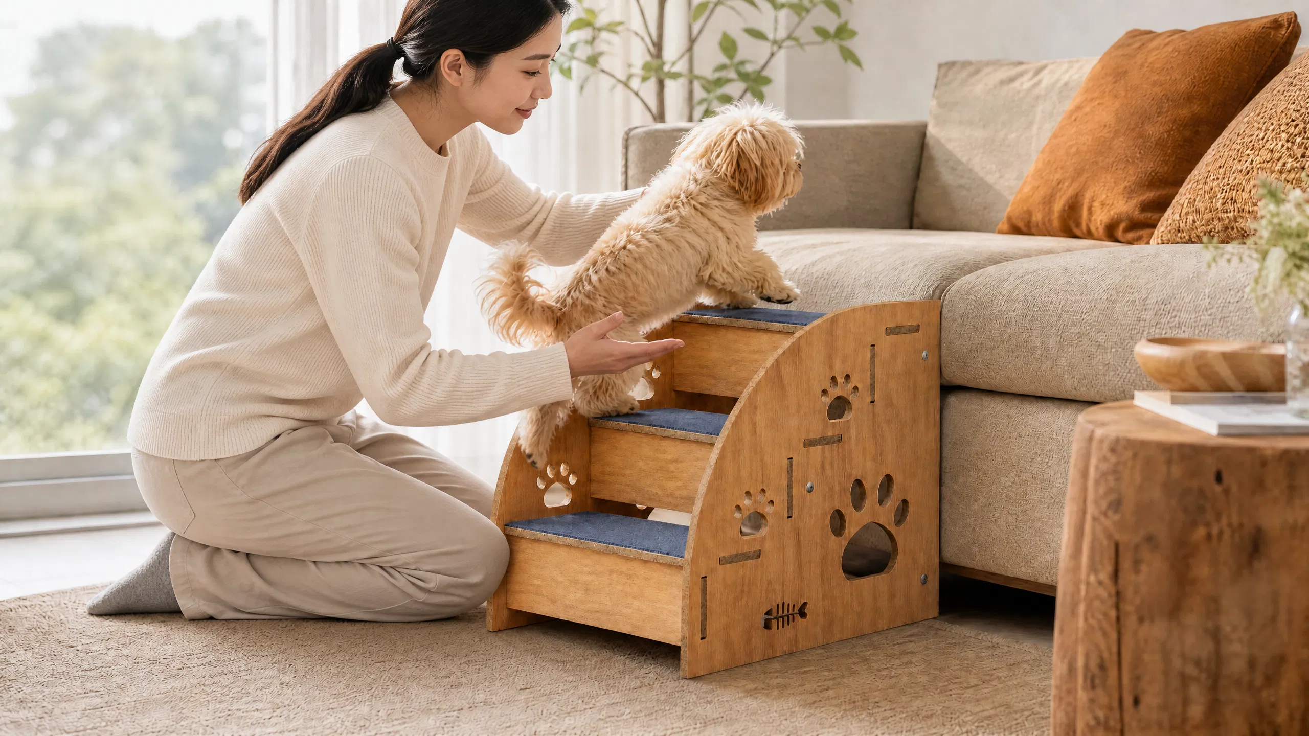GuardHound Premium Pet Stairs Solid Wood Ramp · Rainy Patio Entry · GuardHound DOG