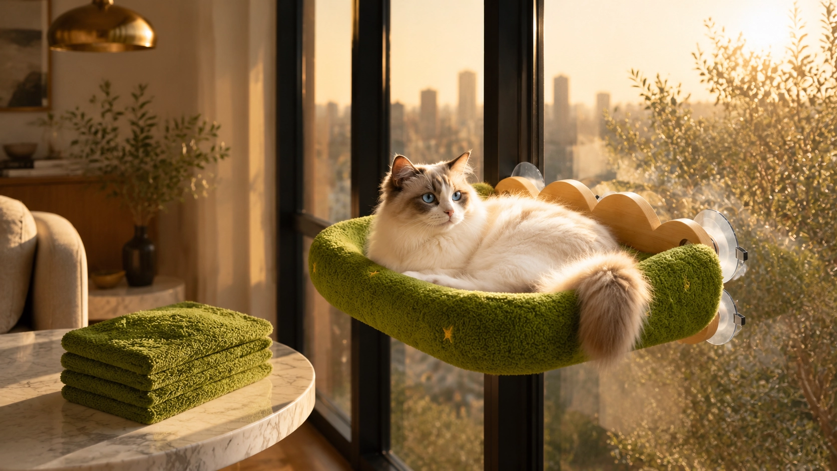 Suction Cup Wall-Mounted Cat Bed · 360° Rotation · GuardLynx
