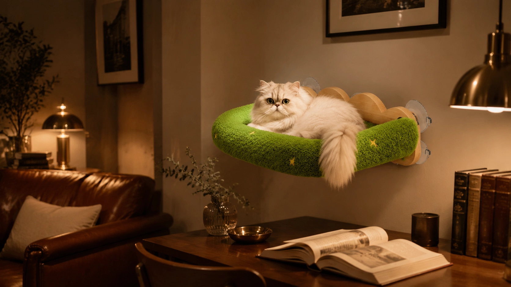 Suction Cup Wall-Mounted Cat Bed · Persian in Evening Study · GuardLynx