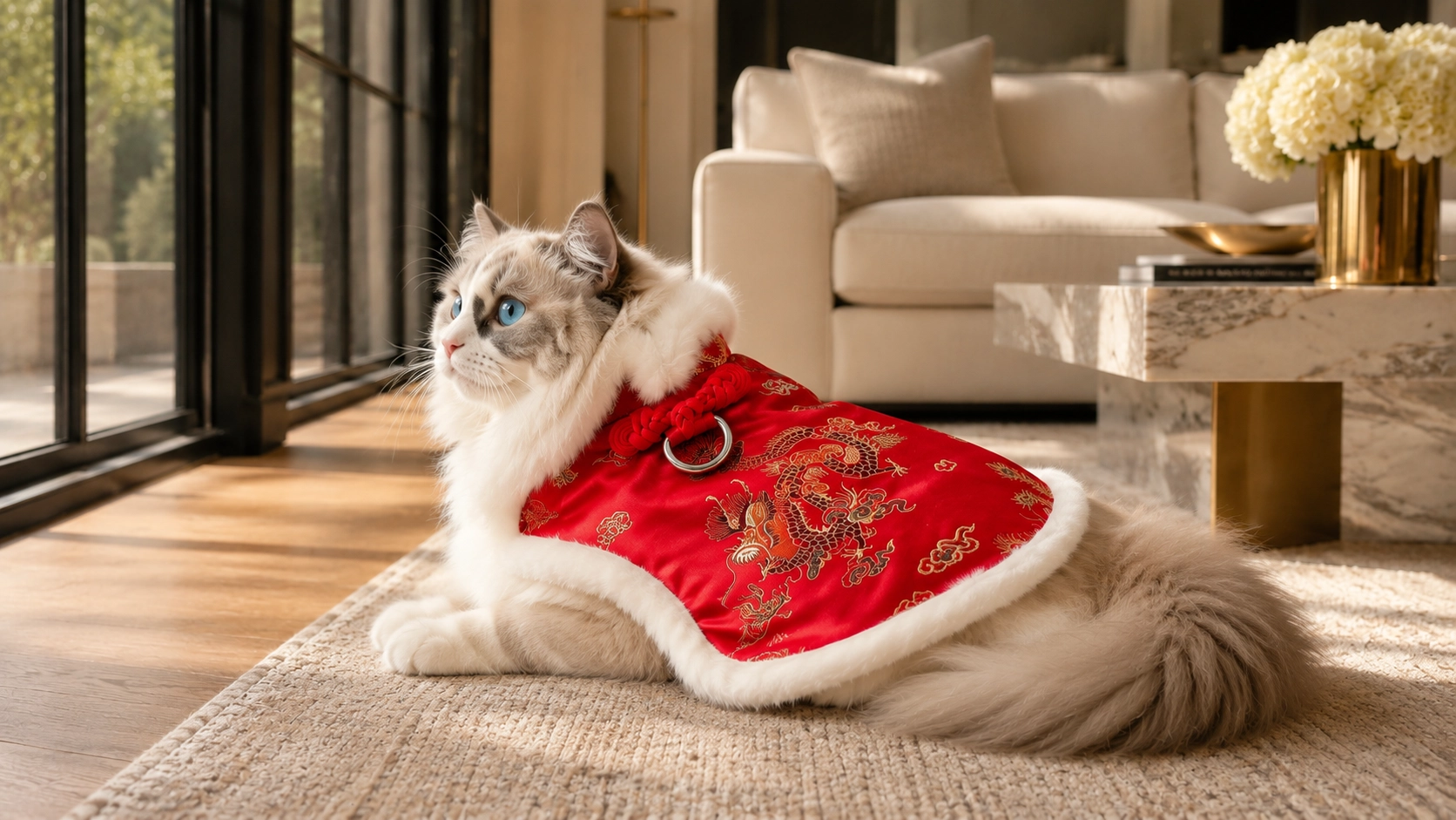 Imperial Silk Winter Vest for Cats · Stand Collar & Frog Buttons · GuardLynx