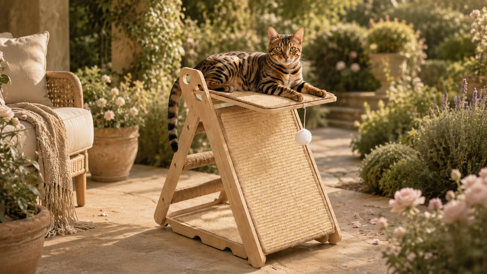 Triangular Cat Tower with Sisal Rope · Lazy Afternoon Nap with Persian · GuardLynx