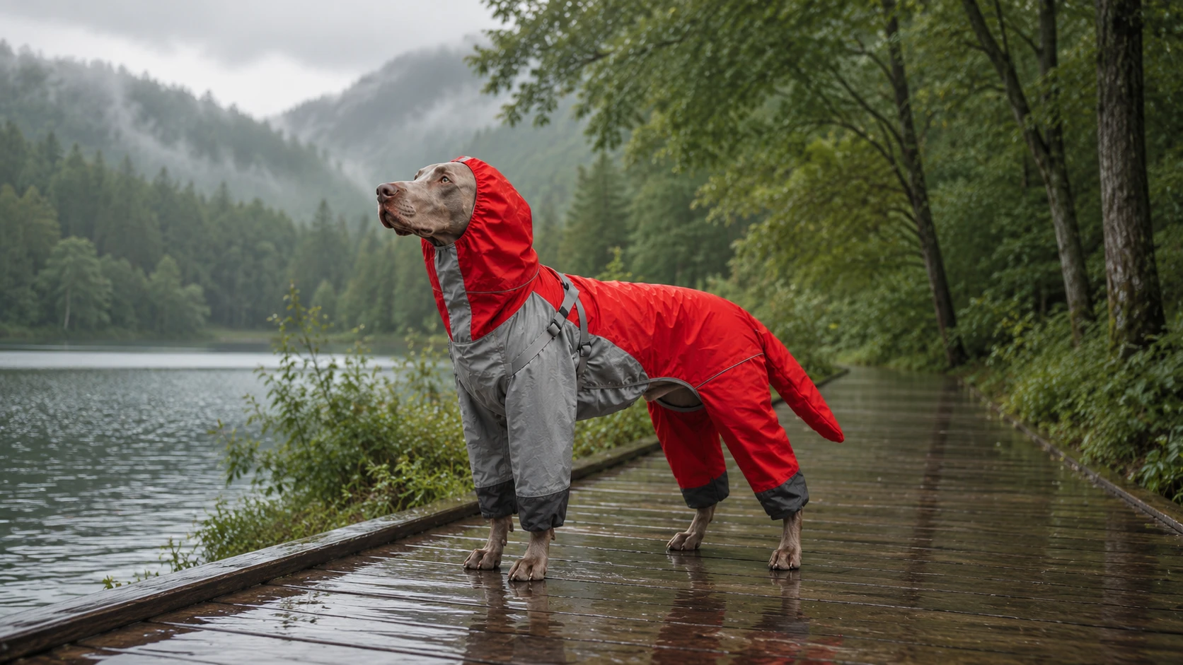 All-Weather Waterproof Raincoat for Large Dogs with Hood · Full-Body Wrap Design · GuardHound DOG