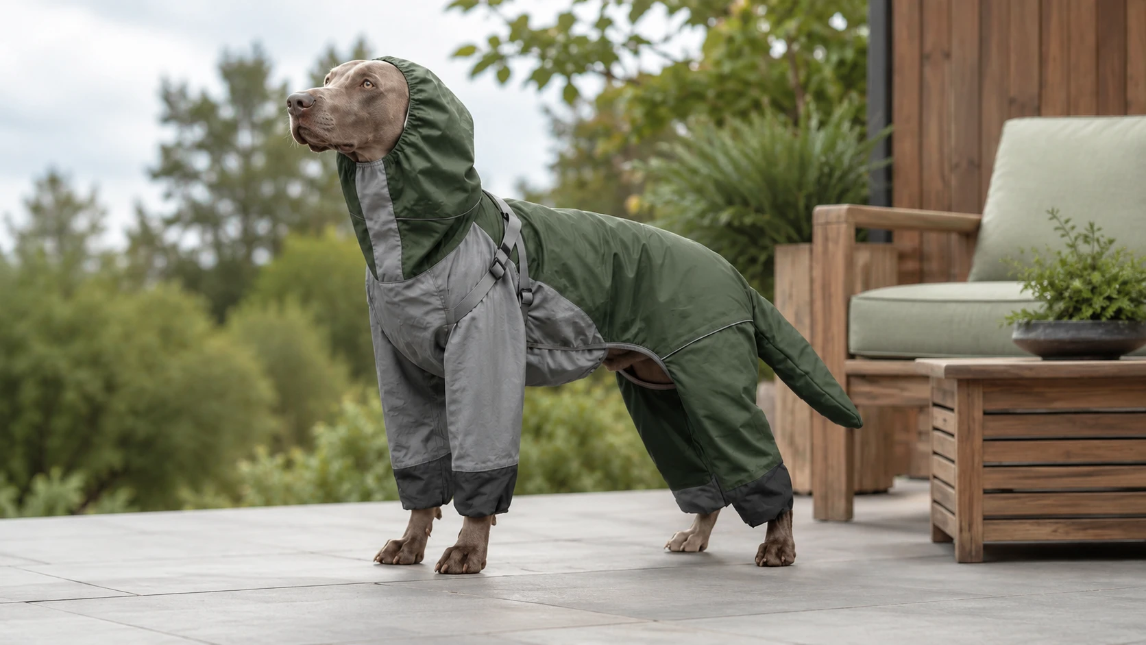 All-Weather Waterproof Raincoat for Large Dogs with Hood · Pine Moss Green · GuardHound DOG