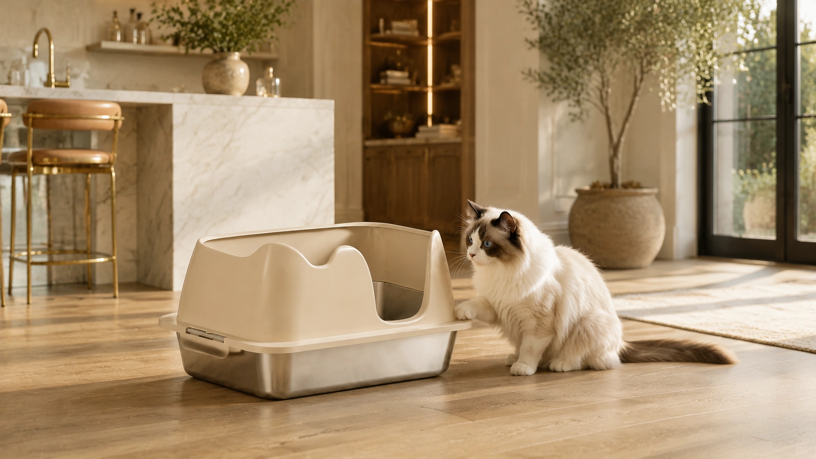 Stainless Steel Semi-Enclosed Cat Litter Box · GuardLynx