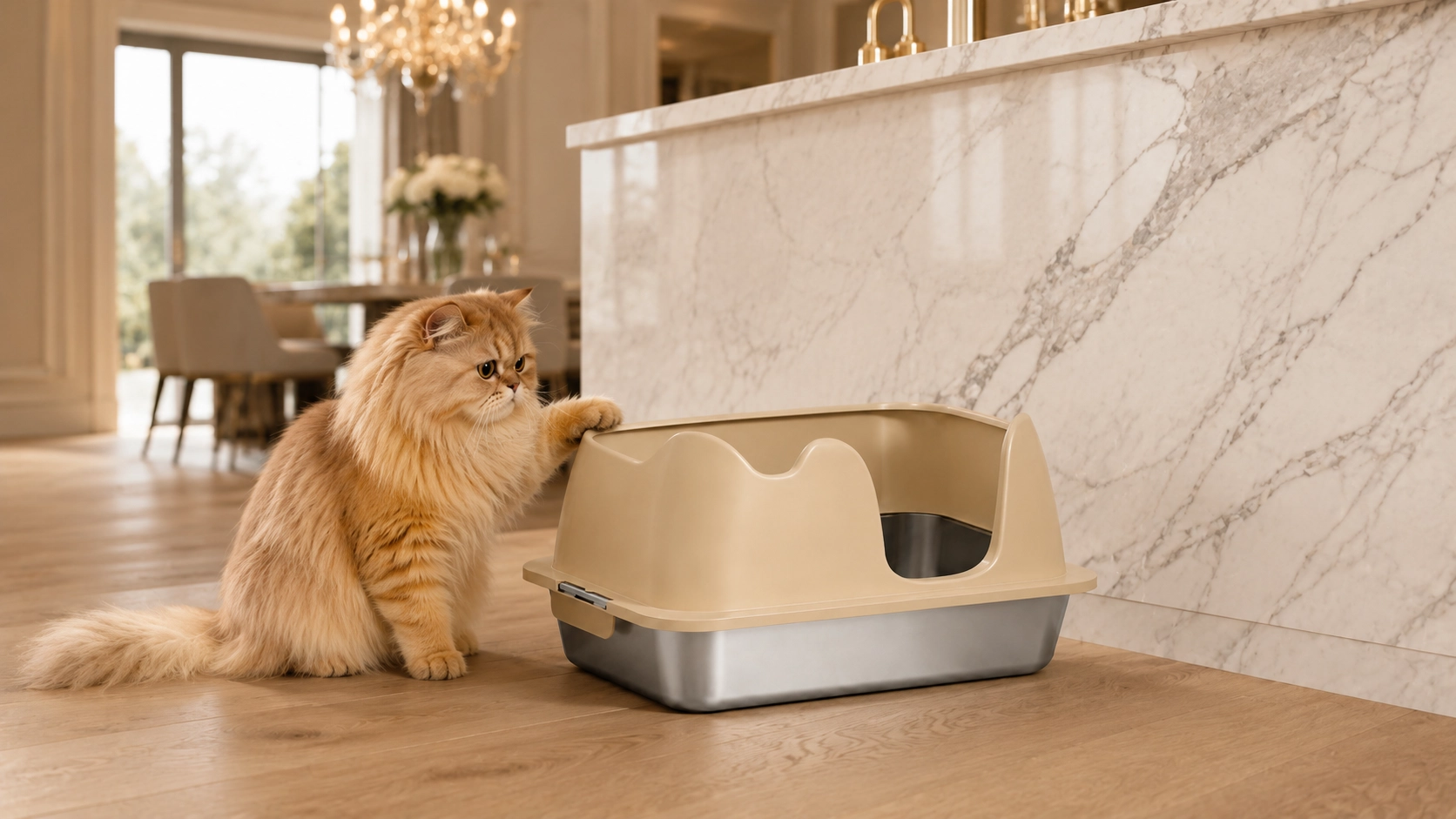 Stainless Steel Semi-Enclosed Cat Litter Box · Stainless Steel Liner · GuardLynx