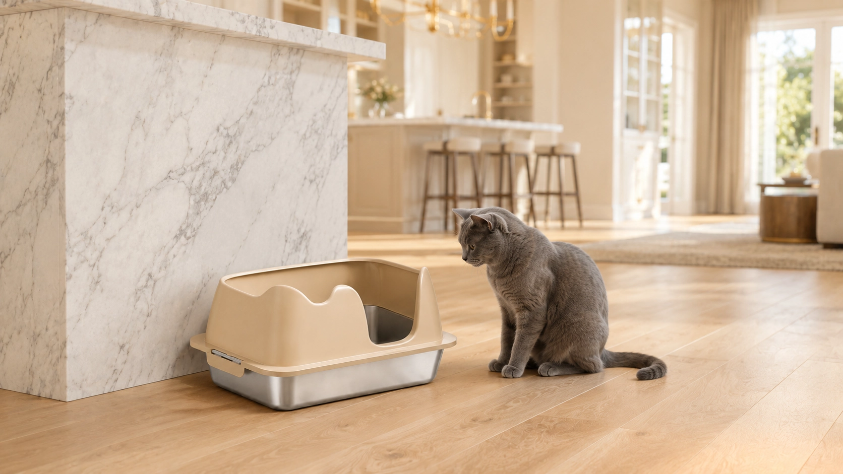 Stainless Steel Semi-Enclosed Cat Litter Box · Semi-Enclosed Design · GuardLynx